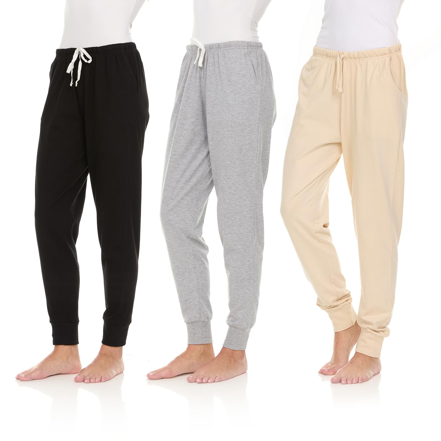 3 Pack: Womens Cotton Joggers - 100% Cotton Lounge Athletic Casual Sleep Casual Pajama PJ Pants Sweatpants