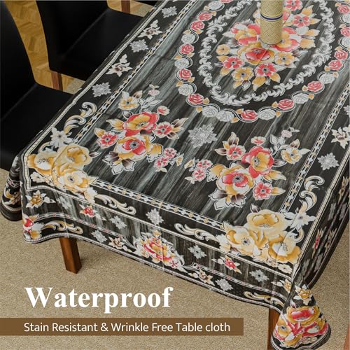 Image of Kuber Industries 60x90 Inch PVC Dining Table Cover 6 Seater Waterproof | Dining Table Cover /Sheet for Party and Events | Passion Flower Print - Grey