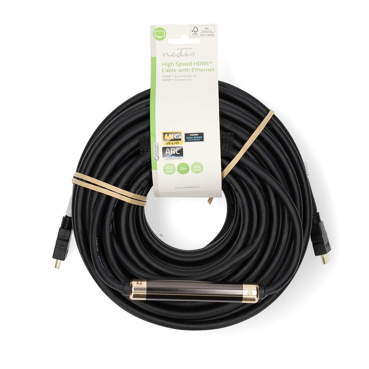 NEDIS Cavo HDMI ™ ad alta velocità con Ethernet, connettore HDMI™ | connettore HDMI™ | 4 K @ 30 Hz | 10,2 Gbps | 25 m | rotondo | PVC | nero | gancio