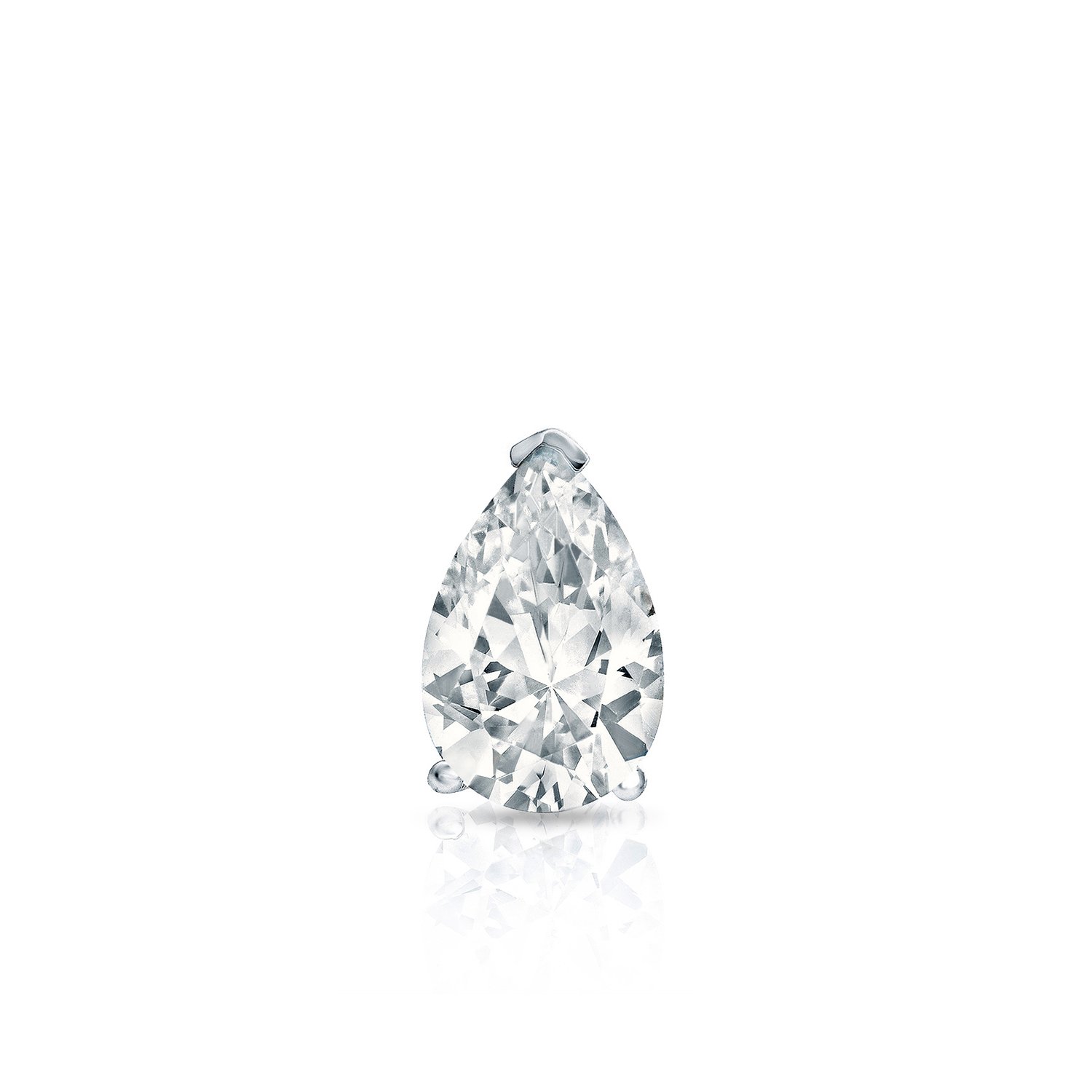 14k White Gold Pear Diamond Simulated Cubic Zirconia SINGLE STUD Earrings V-Prong (1/3ct,Excellent Q