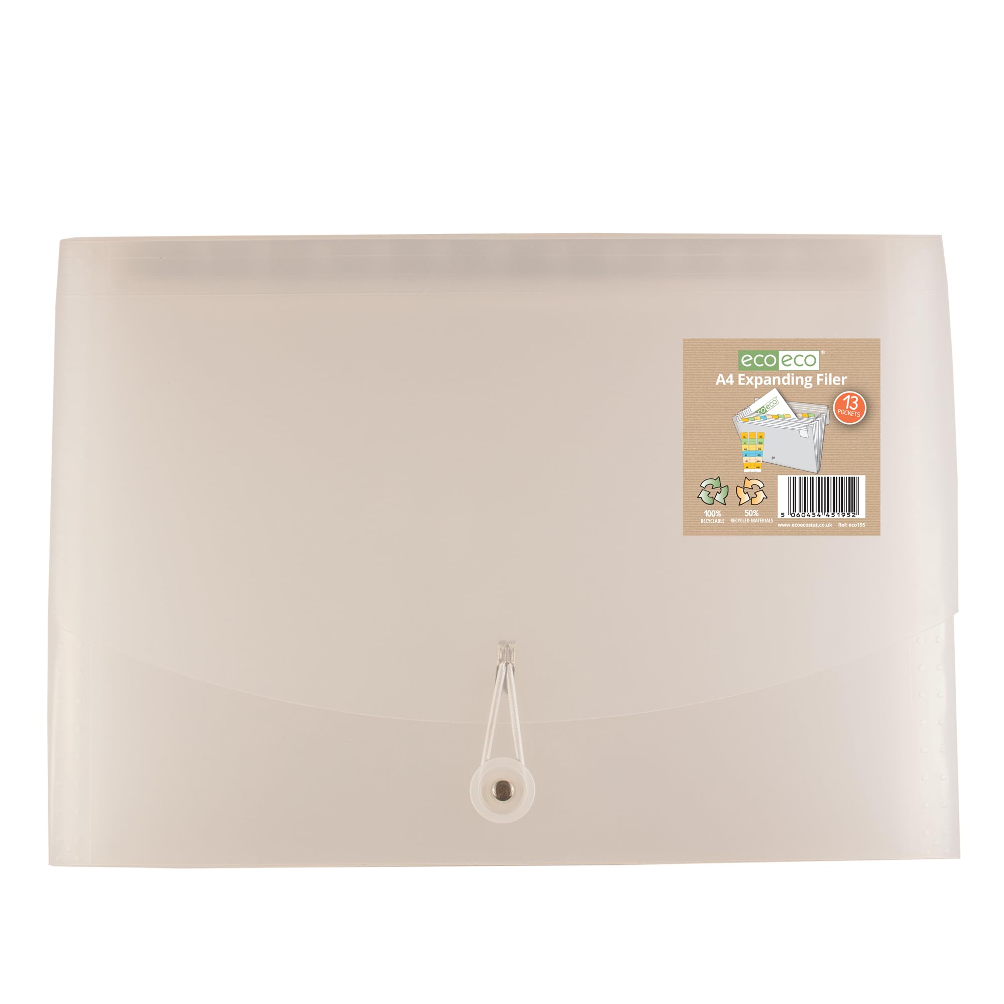 eco-eco Dokumentenmappe, A4, 50% recycelt, 13 transparente Fächer, transparenter Einband, Dokumentenmappe, bedruckte Registerkarten, 12 Stück, eco195 x 12