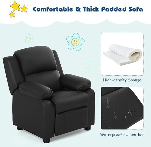 Miniatura 5 de GLACER Sofá reclinable para niños, sofá con reposabrazos delantero, brazos de almacenamiento abatibles, respaldo acolchado, sofá reclinable