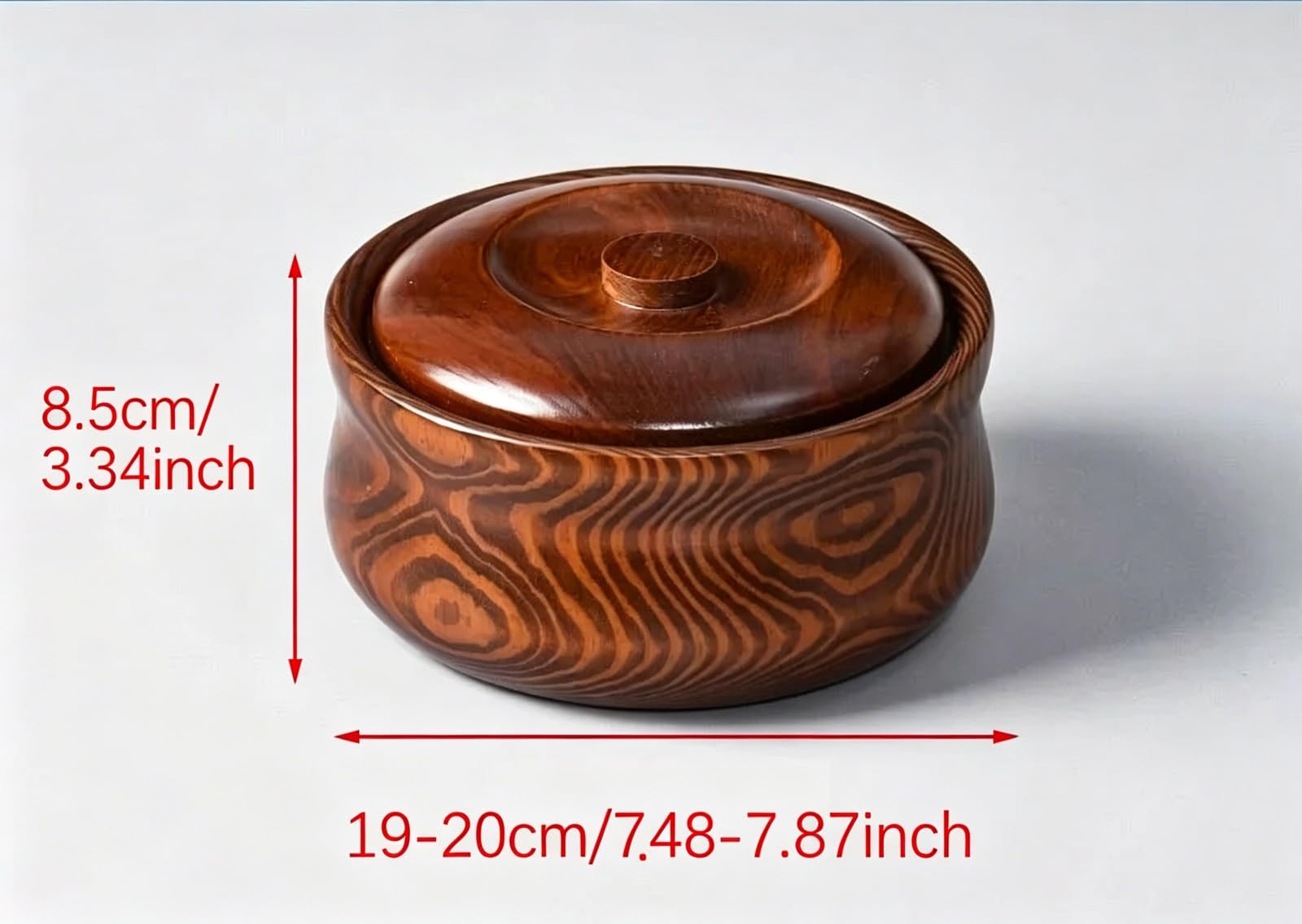 Bol de Madera de Boca Ancha de 21-22 cm con Tapa, Gran Capacidad, Recipiente para Alimentos Secos, Ideal para Reuniones Familiares, Guardar Frutos Secos, Dulces(19-20cm)