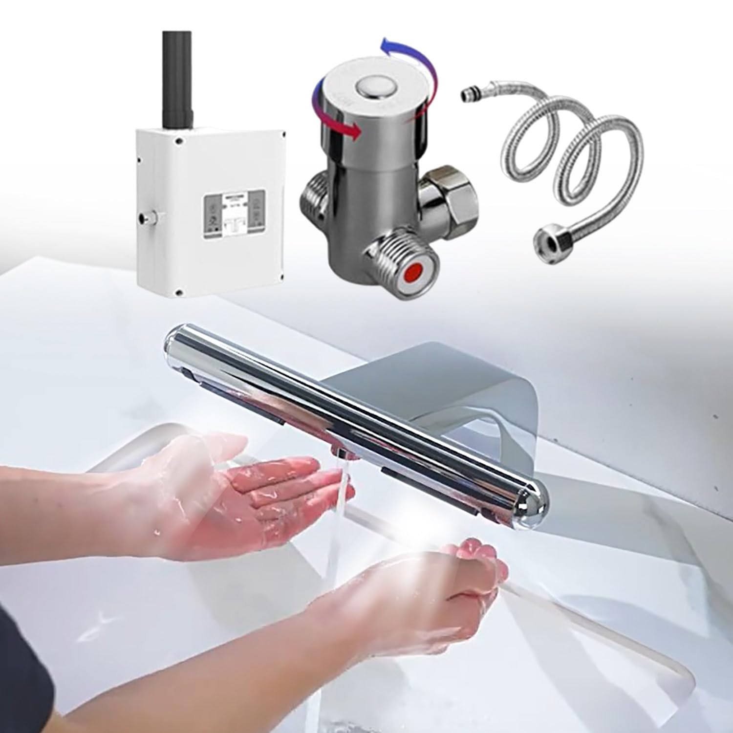 Rubinetto per asciugatore a mano con sensore automatico con lavaggio e asciugatura integrate, opzioni di aria calda e fredda, asciugatura rapida in 6-10 secondi, ideale per bagni commerciali e