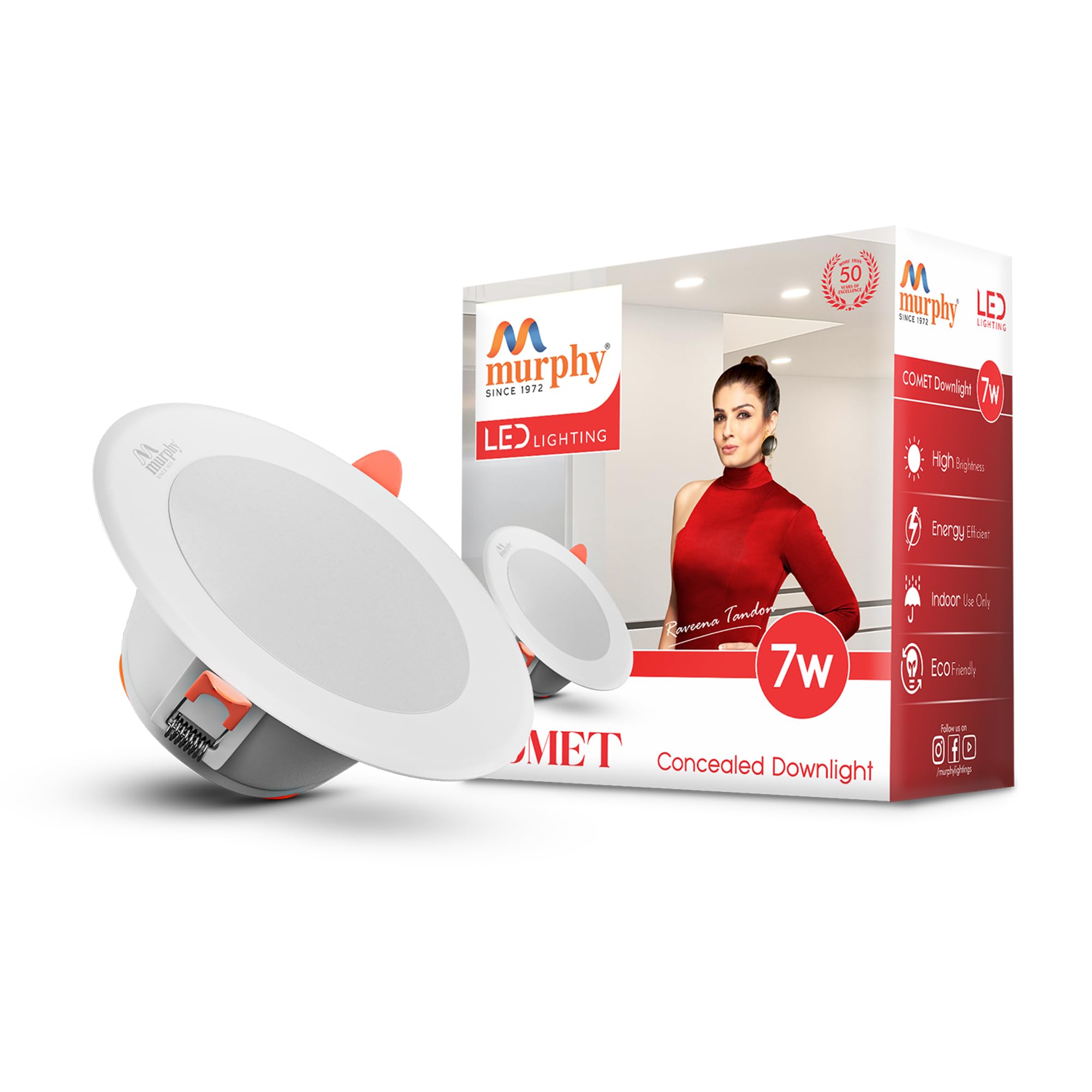 Polycarbonate Comet 7W Led Down Light, Cool White Light, Round, Pack Of 1, Recessed Ceiling Led Light, Suited For 3 Inch Junction Box (2 Years Warranty)