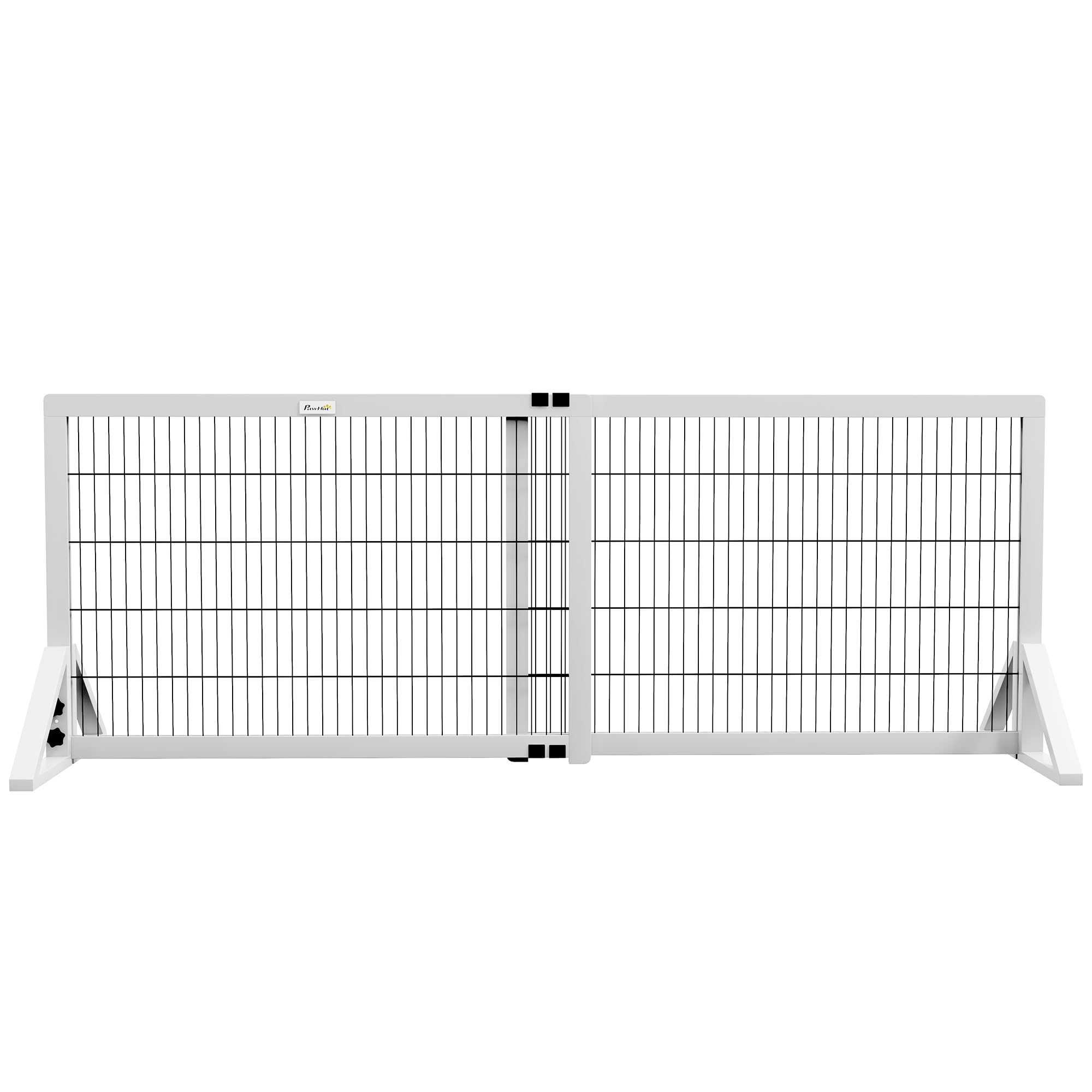 PawHut - Barrera de Seguridad para Perros (2 Paneles, Ancho Ajustable, 101-181 x 44 x 67 cm, Barrera para escaleras, Puertas, pasillos, Madera de Pino y Acero, Color Blanco | Barrera de protección, anchura ajustable, para escalera puerta pasillos, madera