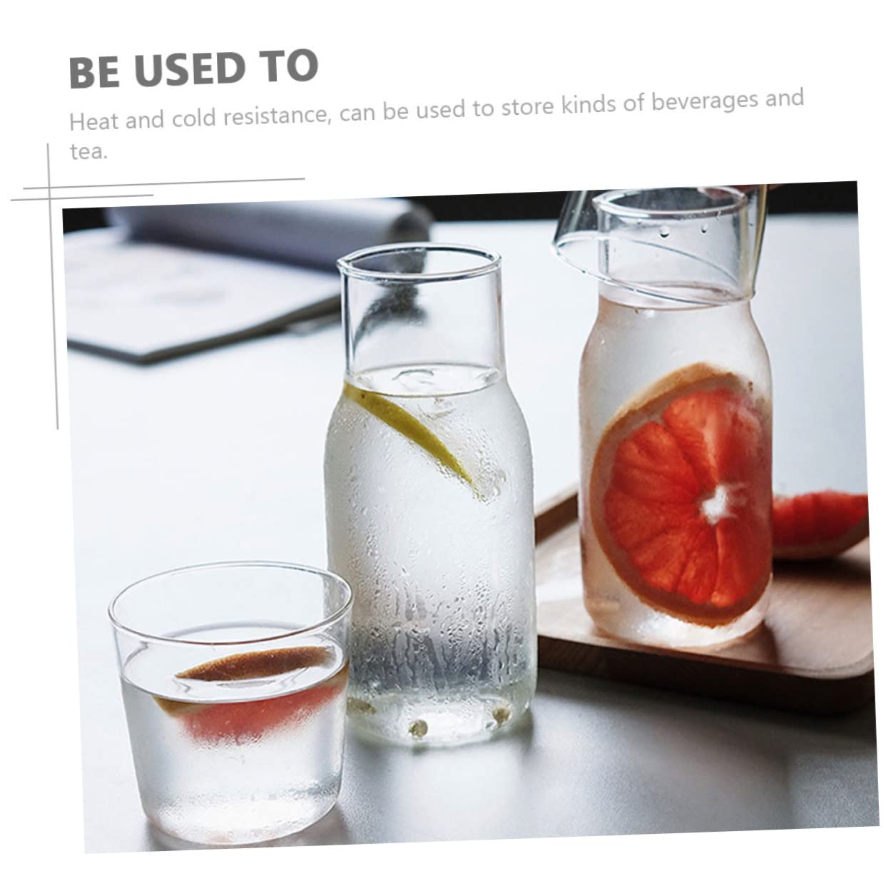 COLLBATH 2pcs Multi Function Glass Kettle Cup with Lid Cold Water Beverage Carafe for Home Office Parties More Heat Cold Resistant Elegant Drinkware