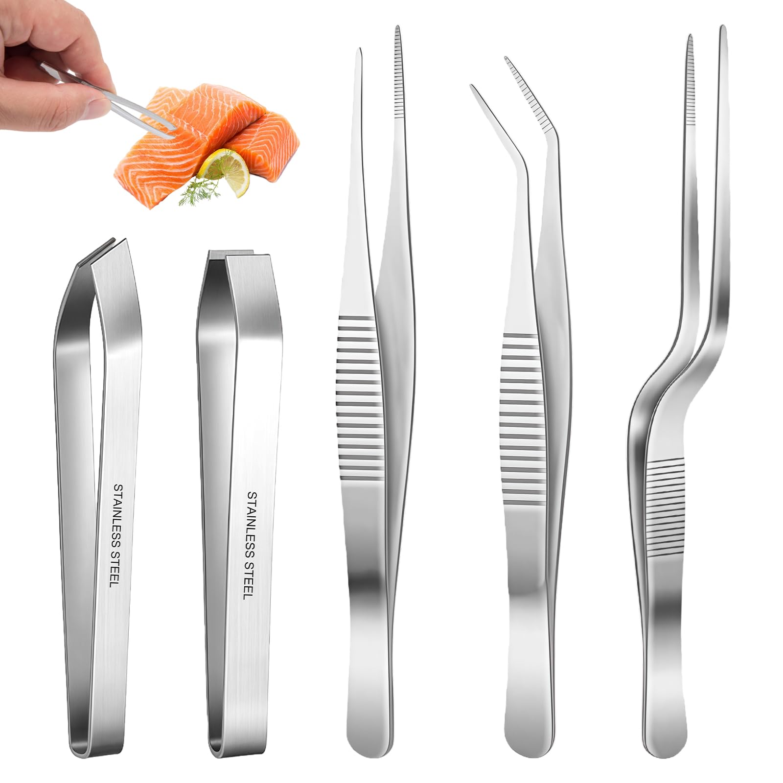 5 Pinzas De Cocina, Pinzas De Cocina De Acero Inoxidable, Pinzas Profesionales, Pinzas Para Espinas De Pescado, Pinzas De Acero Inoxidable, Tenazas De Acero Inoxidable, Para Decorar Alimentos