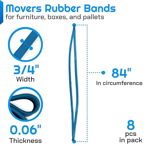 Miniatura 2 de IDL Packaging Bandas de goma fuertes, elásticas y flexibles de 84 pulgadas, paquete de 8, azul, 2 veces de elasticidad, 80% goma natural, bandas de