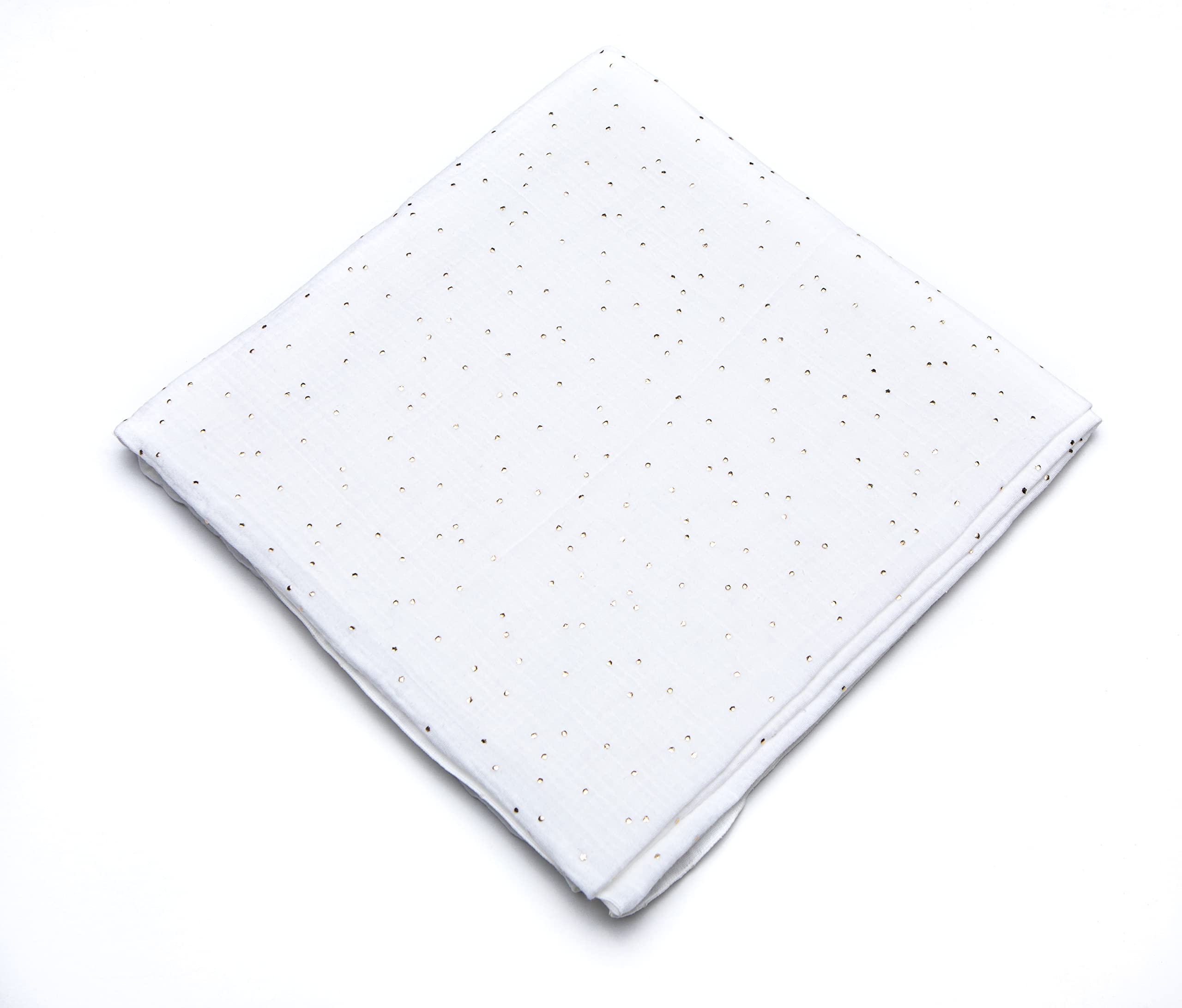 Muselina bebé 100% algodón 120x120 -Manta bebé-Arrullo para bebé-Toallas infantiles para proteger a los más pequeños de la casa.Multiusos.PErsonalizado bordadoroteger (Blanco con puntos dorados)
