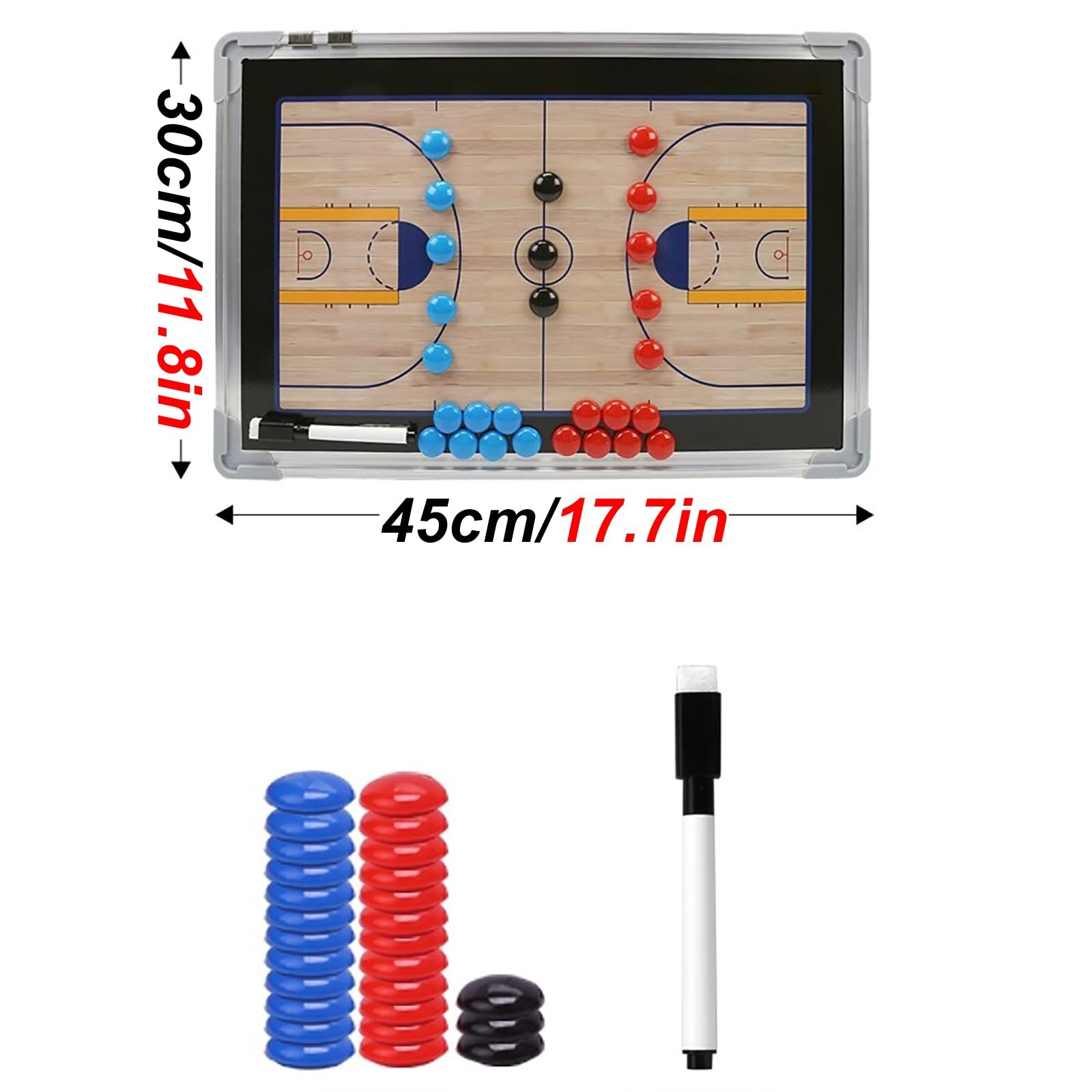 Pizarra Tactica Baloncesto, Pizarra Baloncesto Entrenador, con Bolígrafo y Piezas de Ajedrez Magnéticas, Diseño para Colgar, para la Enseñanza