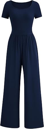 PRETTYGARDEN Women's Summer One Piece Jumpsuits Dressy Casual Short Sleeve Square Neck Wide Leg Jumpsuit Rompers