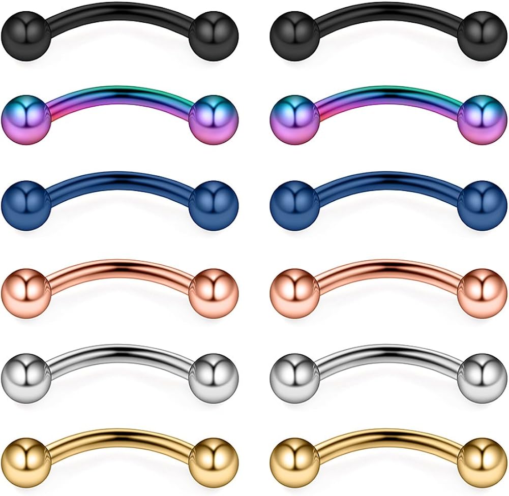 Ruifan 12PCS 14G Surgical Steel Eyebrow Ear Navel Belly Lip Ring Body Piercing Jewelry