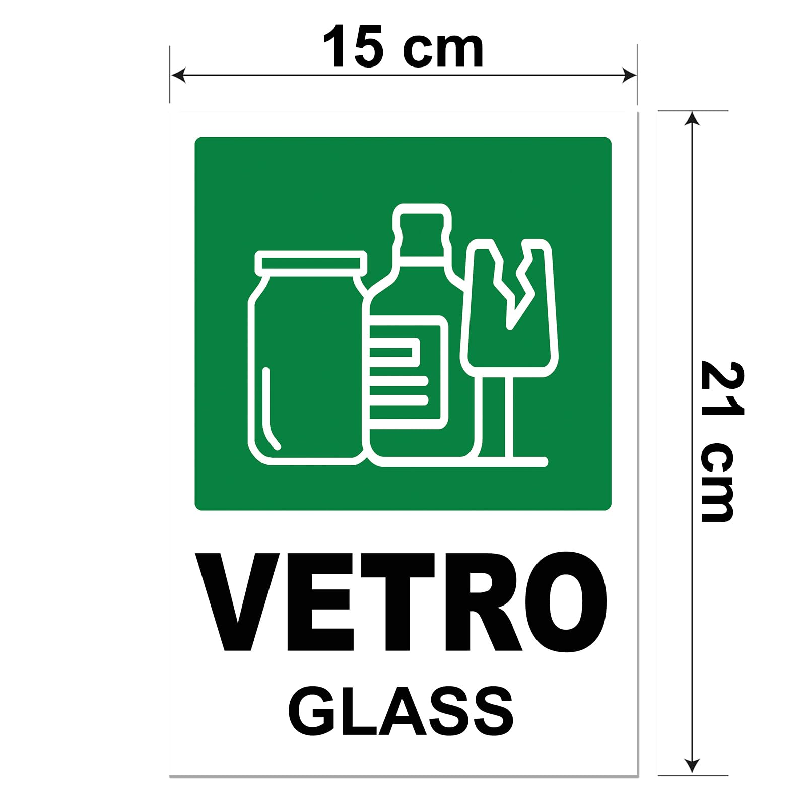 12 Adesivi GRANDI XL per Raccolta Differenziata - Formato 21cm x 15cm - Etichette per Contenitori Rifiuti in Italiano e Inglese - Adesivo per Riciclo Lavabile Antigraffio Resistente