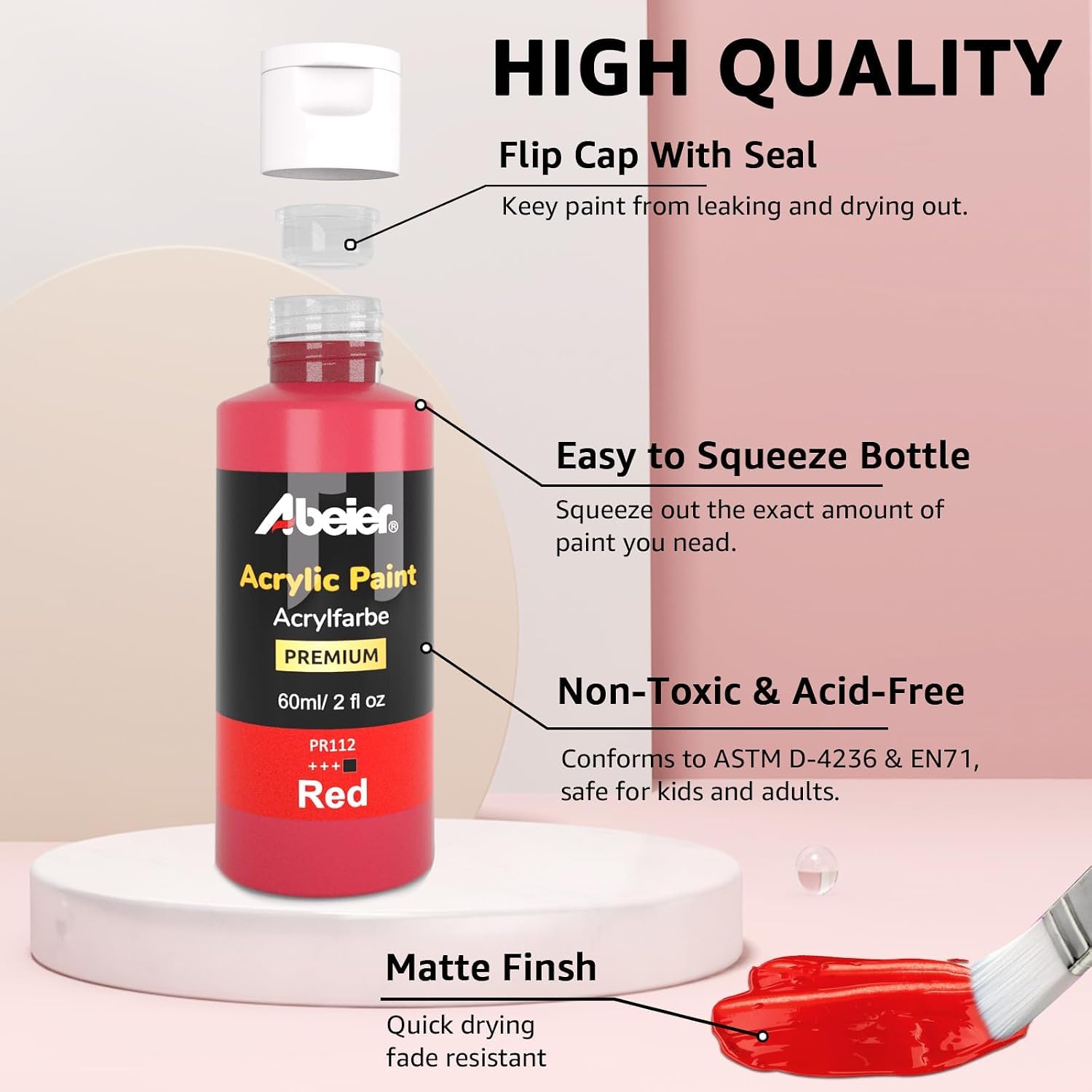 ABEIER Acrylfarben Set, 80 Acryl Farben in Flaschen (je 60ml), Hochwertige, Ungiftig, Wasserfest, Art Acrylfarben für Anfänger, Erwachsene, Studenten auf Leinwand, Felsen, Holz, Keramik, Stoff,Glas