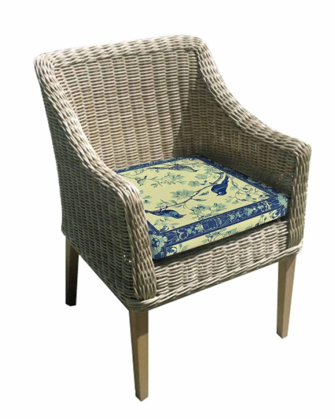 2 Pack Vintage Bird Floral Waterproof Cushion Covers with Ties, Outdoor Patio Chaise Lounge Chair Seat Cushion Slip Covers Replacement(Only Cover) Yellow Blue Branch 22