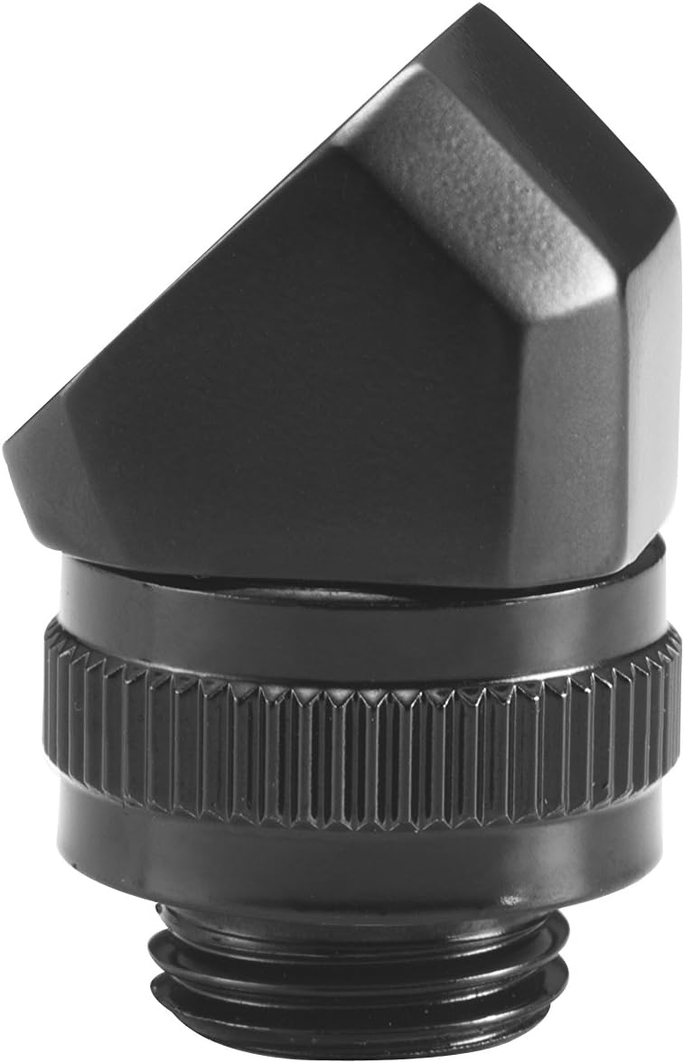 PhanteksPH-RA45_BK_G1/4 45° Degree Angle Rotary Fitting Adapter G ¼ Thread Male to Female, rotatable 360°, Viton O-Rings-Black