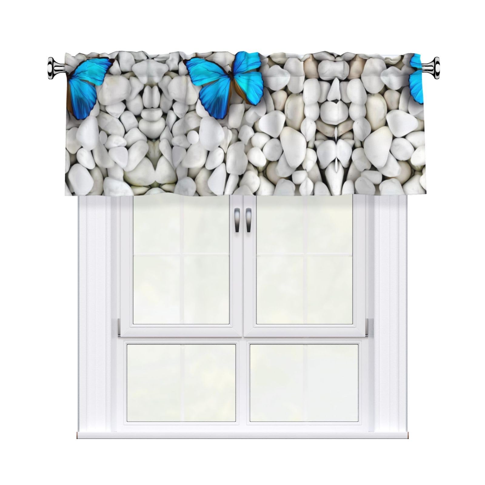 WHJSHOP Butterfly and stone Prints Curtain Valance 54x18in - Peach Skin Kitchen Window Layer, Filtered Light & Quick-Install Rod Pocket Cover