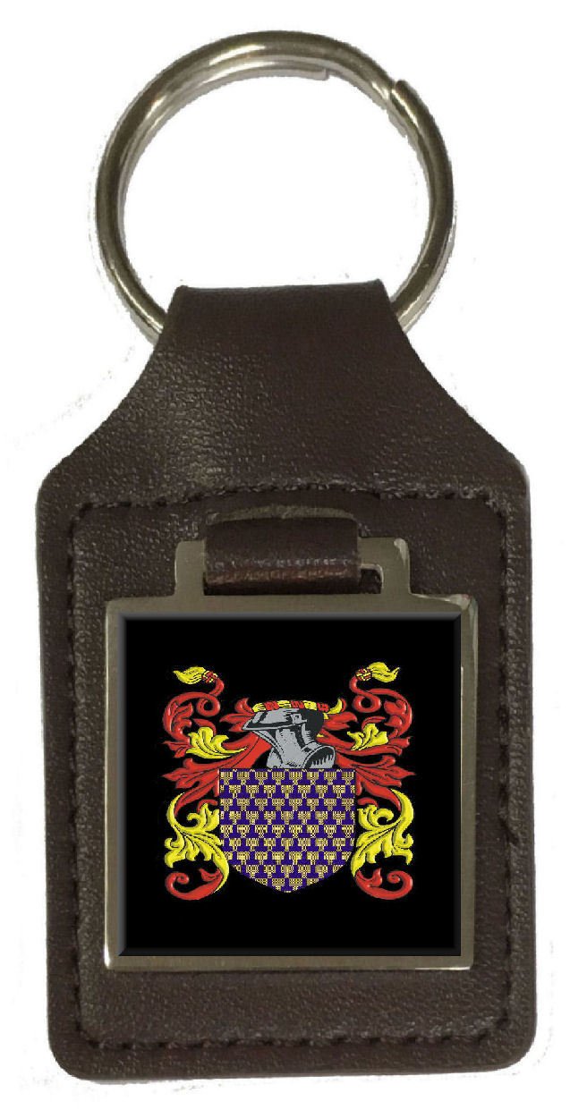 Attfield - Llavero de piel marrón grabado con escudo de armas, escudo de armas de la familia, Brown, Moderno