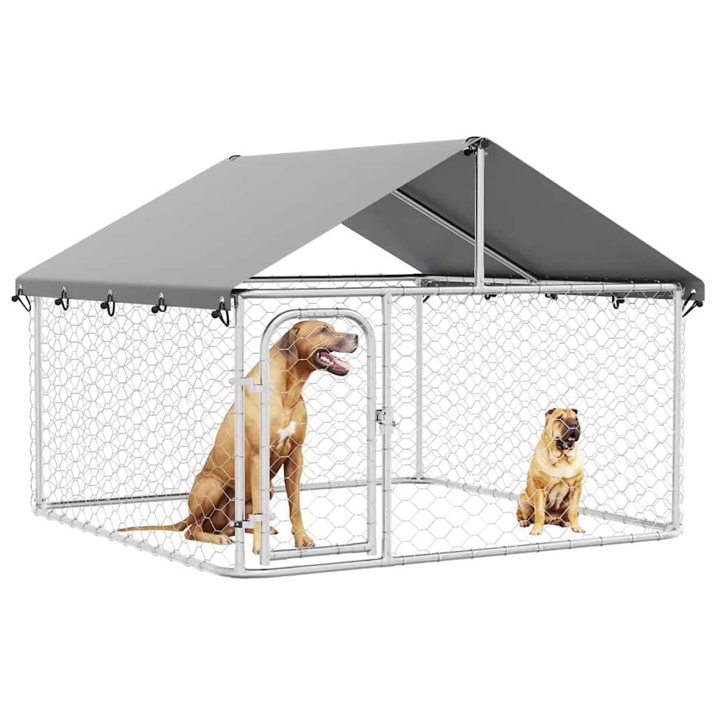 Galvanized Steel Outdoor Dog Kennel with Roof | Features a lockable door to keep puppies and dogs secure in the backyard, measuring 6.6 x 6.6 x 5 feet.