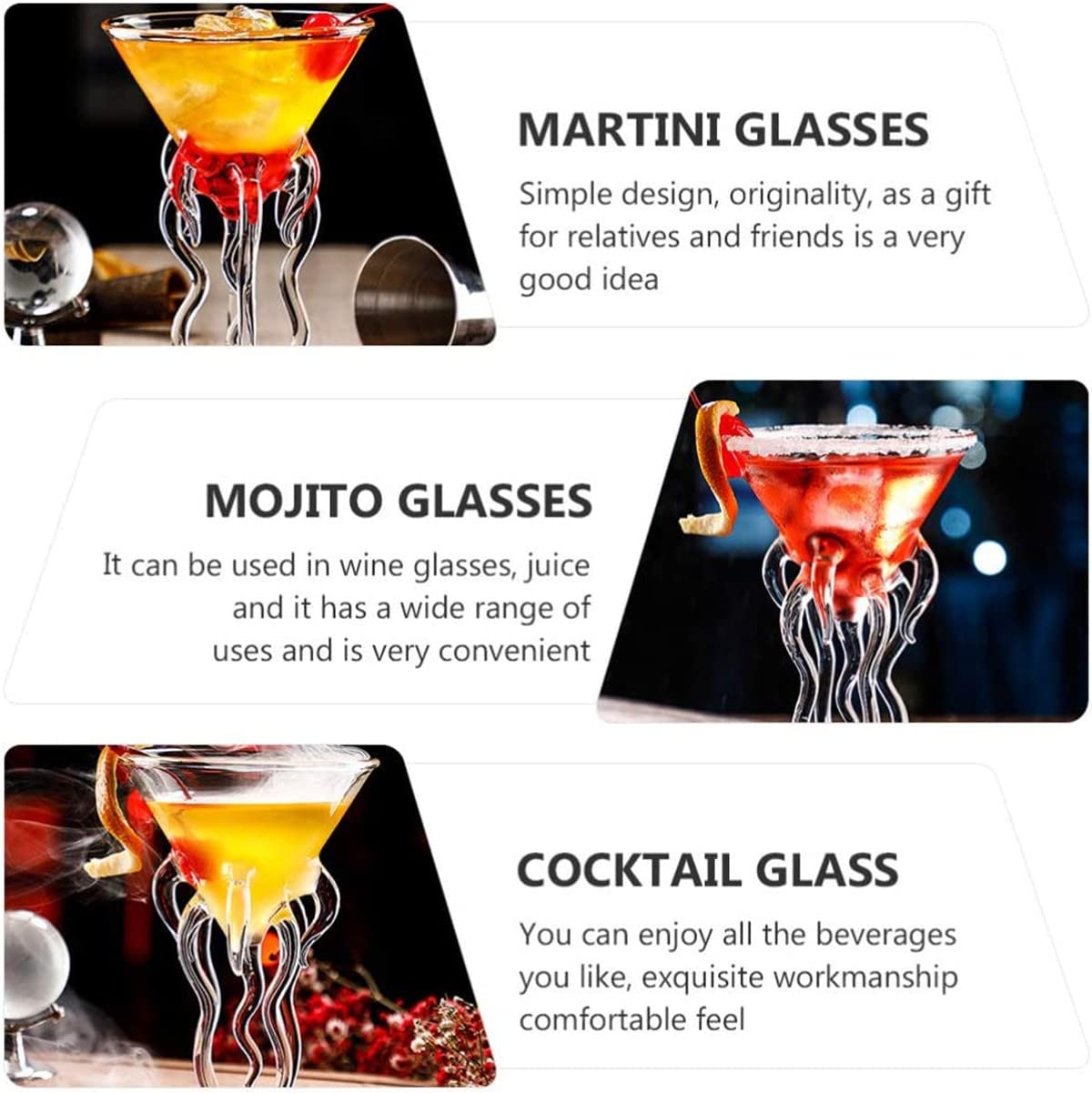 Set di 2 bicchieri creativi da 155 ml, per festa di Octopus, cocktail e cocktail, in cristallo trasparente di alta qualità, per casa, matrimoni e celebrazioni.