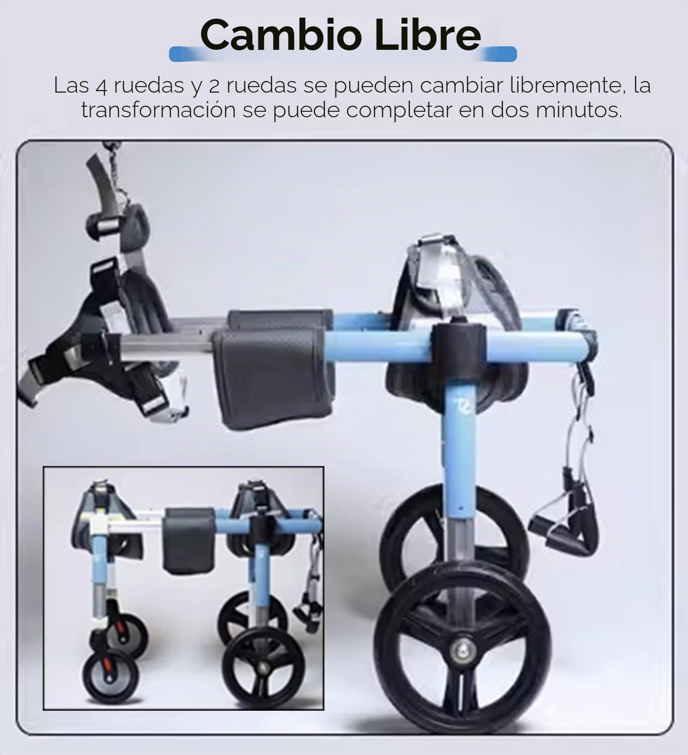 Silla Ruedas Perro Carro de Recuperación para Perros con Ruedas Ajustables de 2 o 4 Pulgadas, Carrito de Rehabilitación para Mascotas Pequeñas o Grandes con Extremidades Traseras Tallas XS a XXL,(XXL)