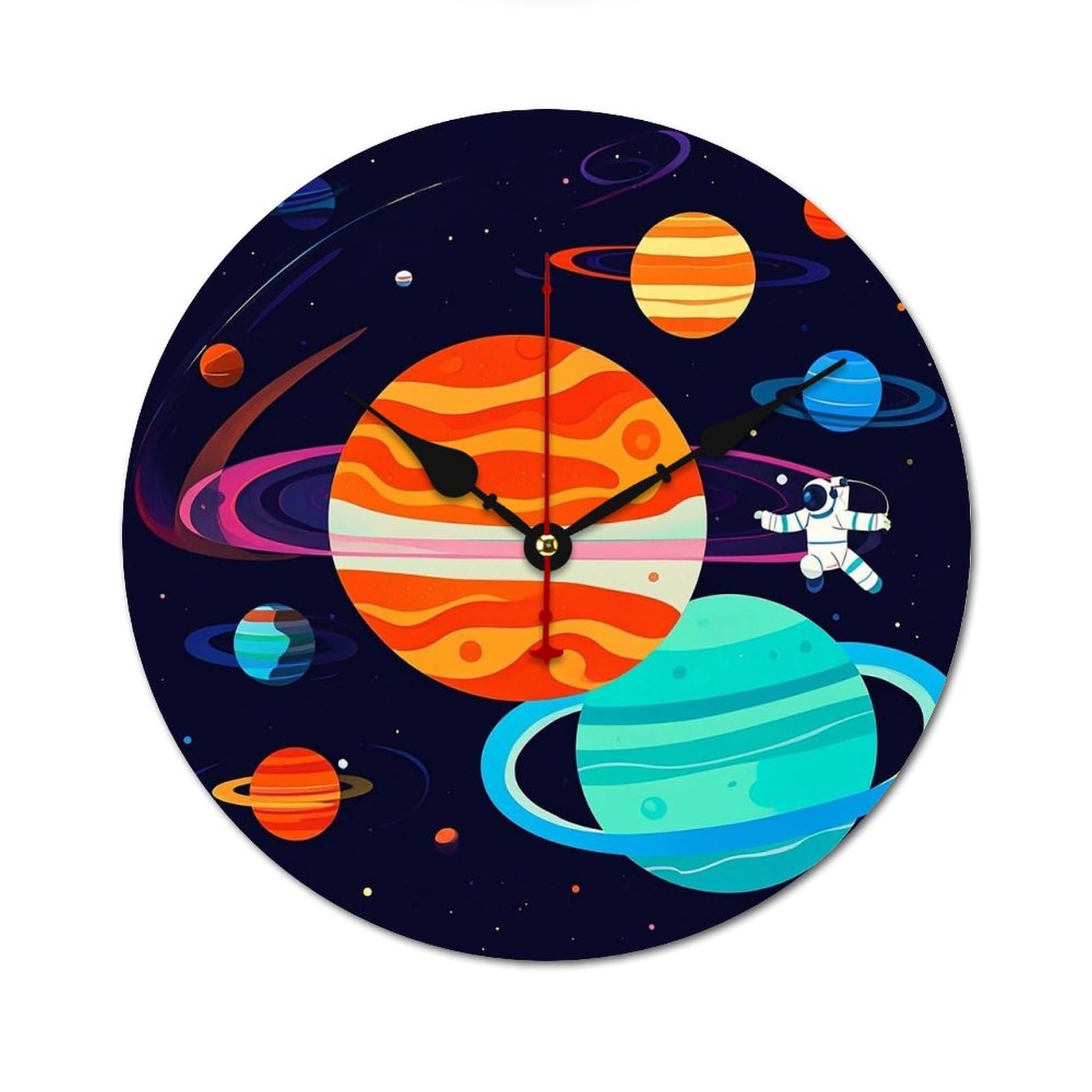 Horloge murale moderne en bois noble 30 cm astronaute design élégant