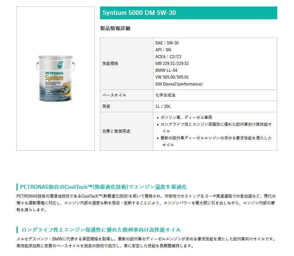 ペトロナスさん専用です Amazon | PETRONAS(ペトロナス) Syntium 5000 DM 5W-30 (1