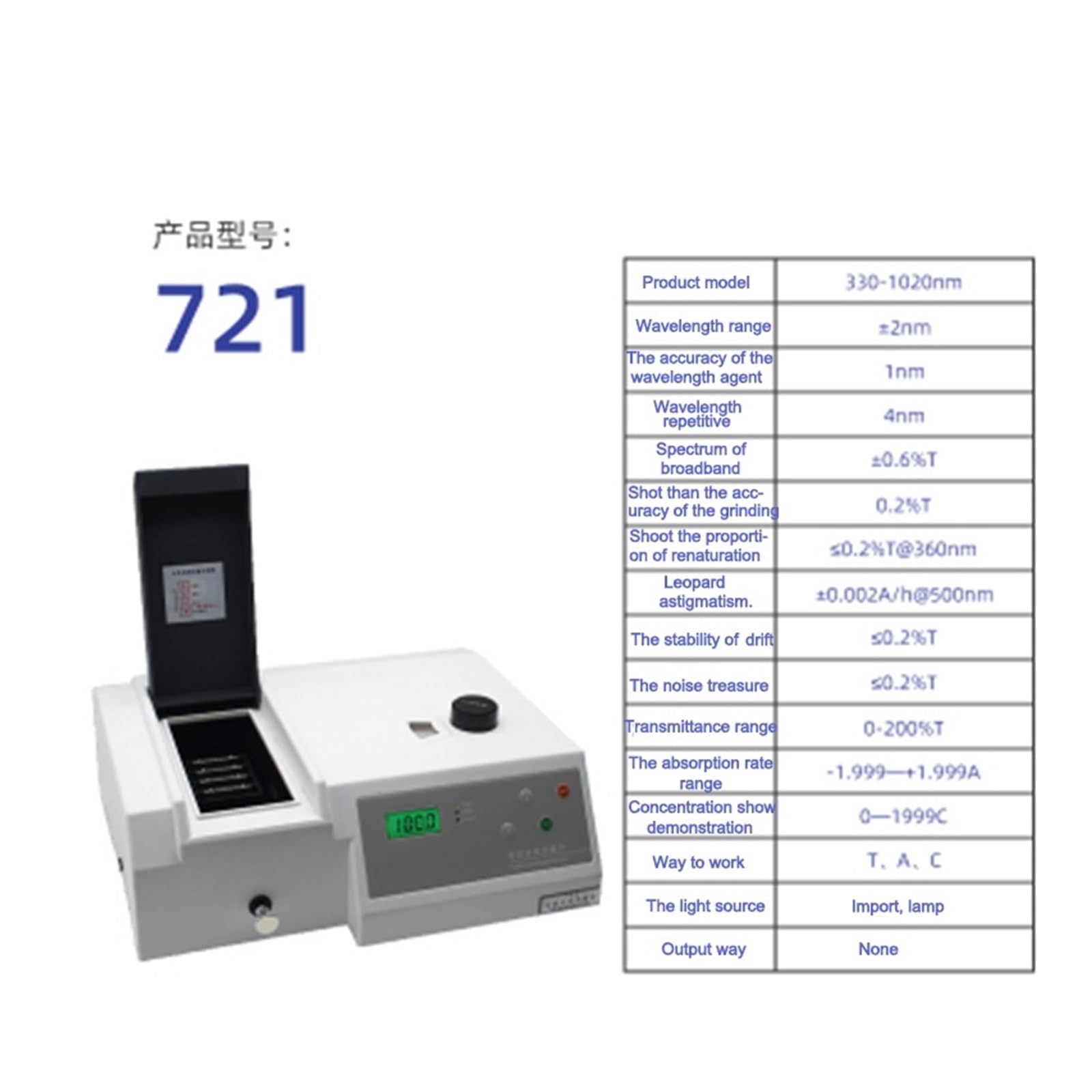 Colorímetro espectrofotómetro, medidor de luz de alta precisión, rango de longitud de onda 330-1020 NM, banda ancha espectral 4 NM para análisis de laboratorio