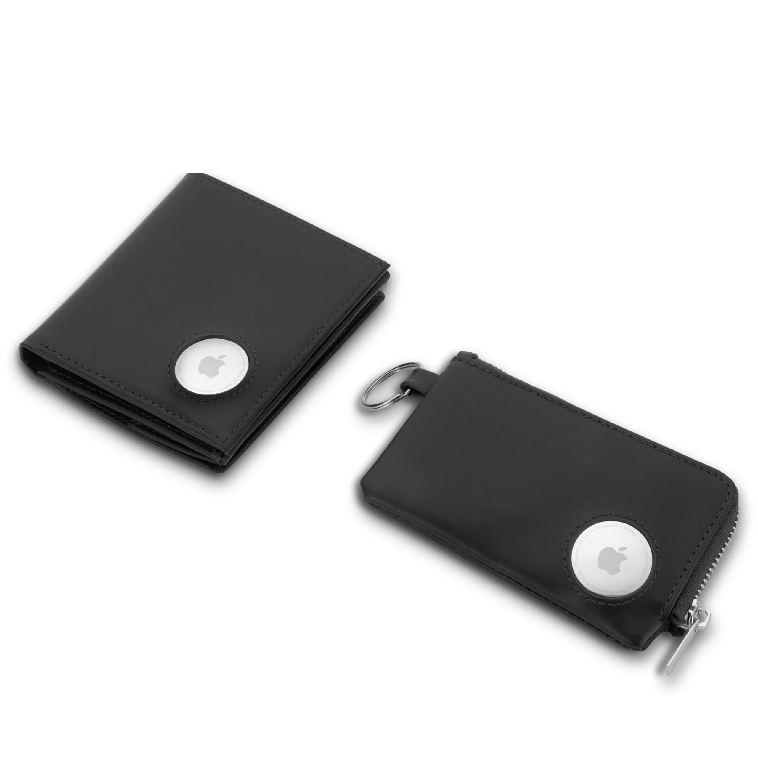 ISENTIALS AirTag* Portafoglio in pelle da uomo Slim & Smart Wallet con protezione RFID, portamonete e chip per carrello della spesa, ideale per uomini e donne con supporto Apple Tracker, quadrato