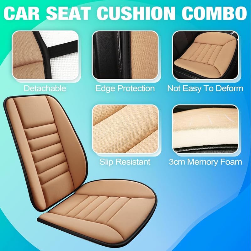 Image of Auto Oprema Car Seat Cushion with Back Support Pillow: Enhanced Comfort Memory Foam Design for Pain Relief, Ideal for Drivers and Office Use - Ergonomic Lumbar Comfort for Long Sitting - Beige