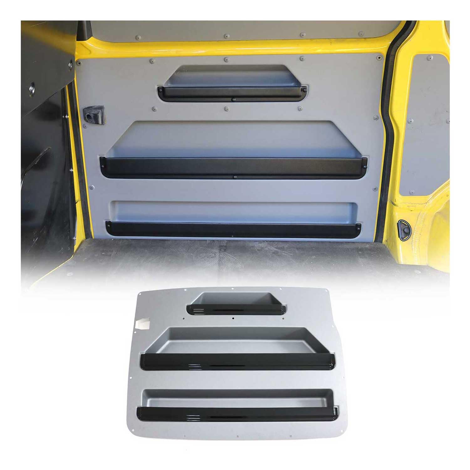 OMAC Rangement de Porte Droite de Fourgonette Compatible avec VW T5 T6 Transporter VAN 2003-2022, Organiseur de Coffre Camionnette en ABS Gris
