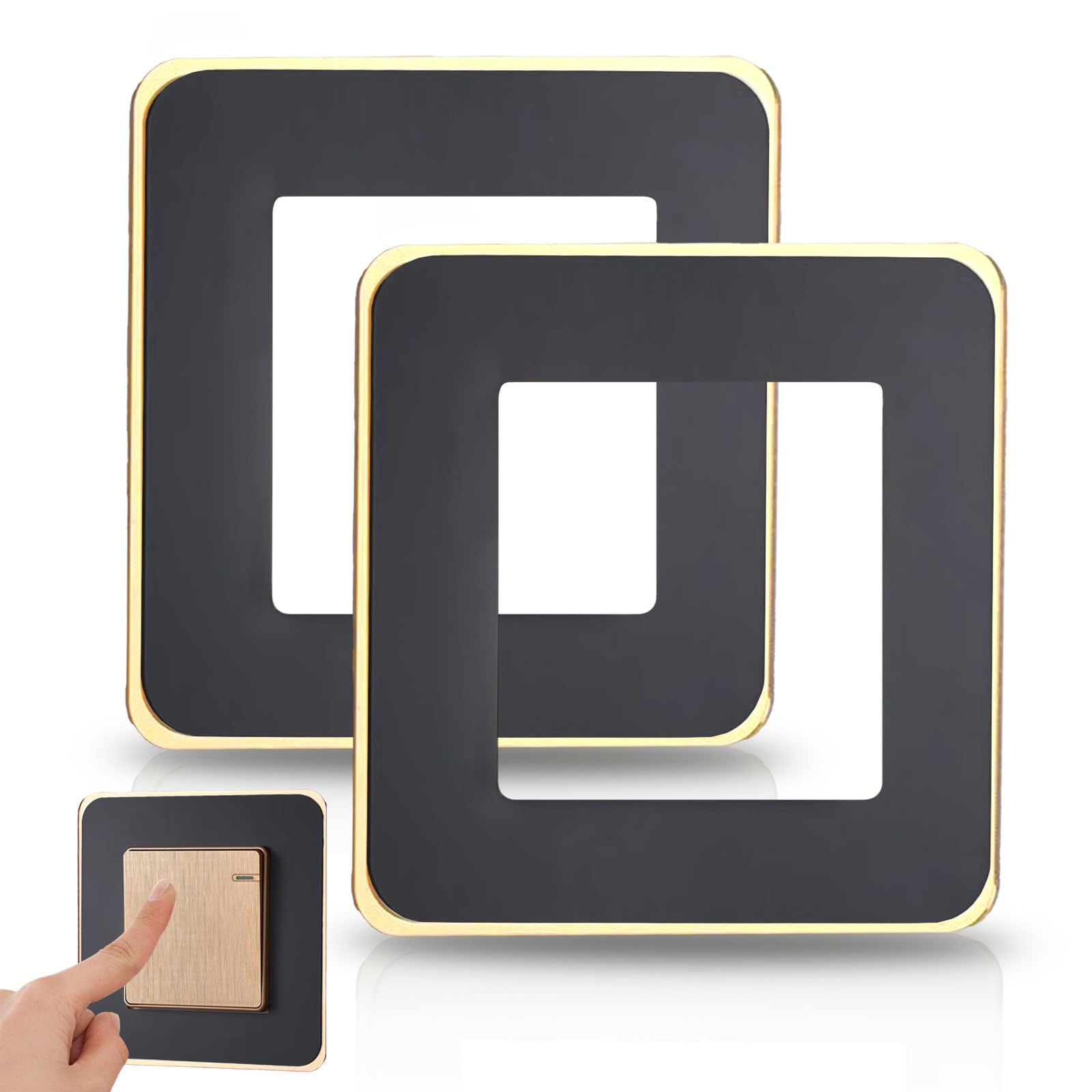 Koprek Black 2 Pcs Single Light Switch Surround Plate, 3.38 Inches Acrylic Light Switch Cover Plates Self Adhesive, Socket Surround Wall Socket Light Switches Stickers For Home Office Decoration