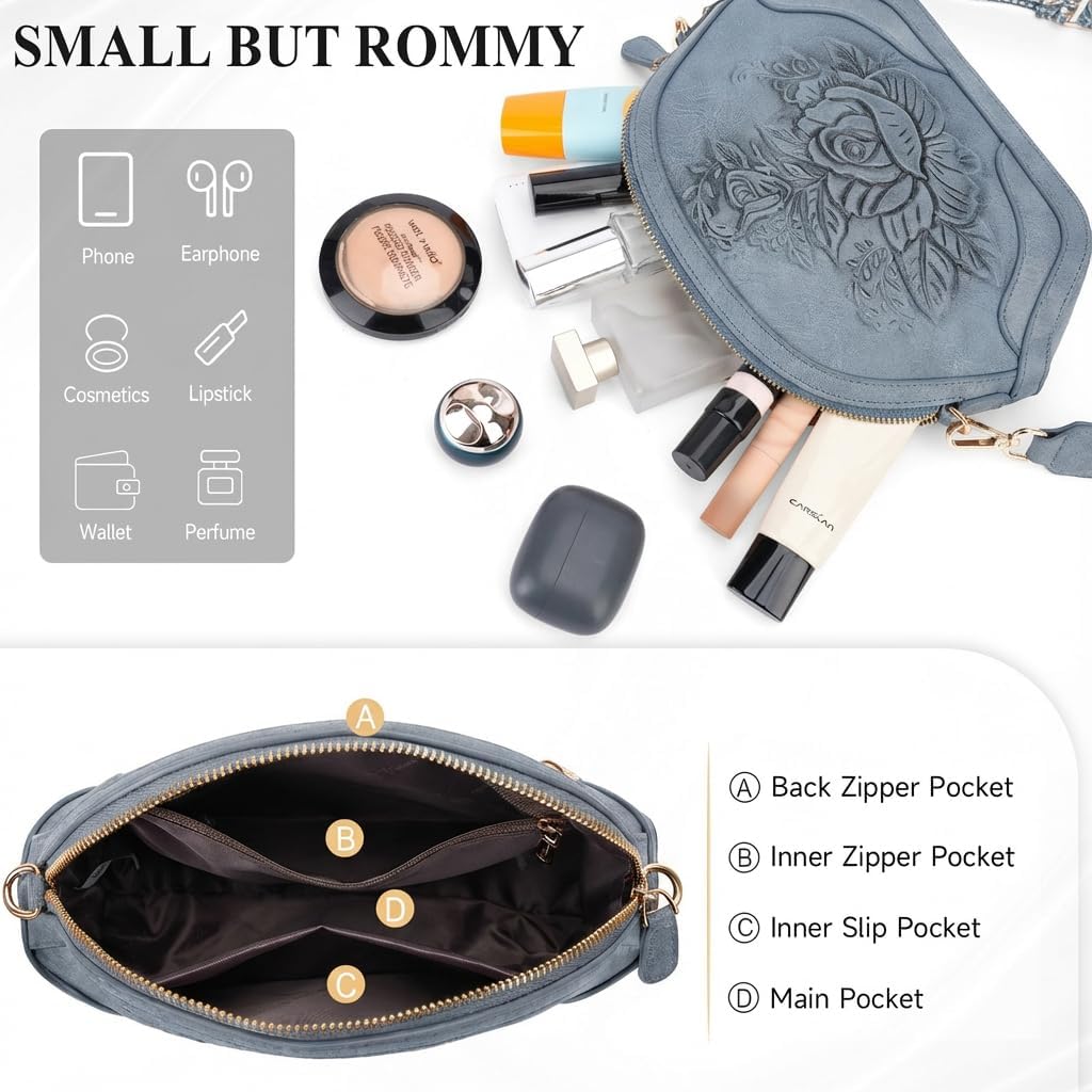 Crossbody Bags for Women, Trendy Vegan Leather Crossbody Purse with Adjustable Strap Embossed Shoulder Handbag | Lightweight, Smooth zipper, Gifts for women, Trendy, Wide Guitar Strap