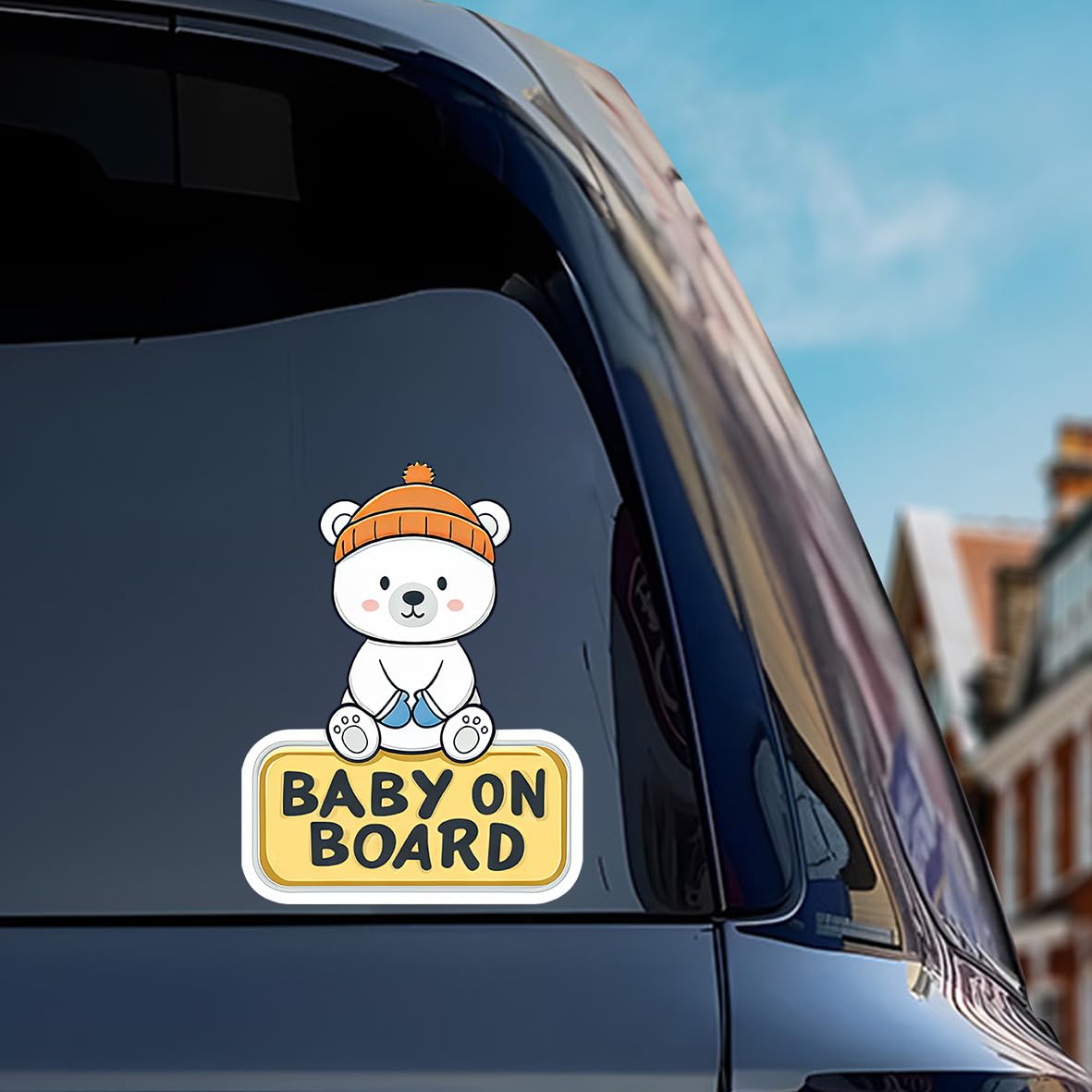 1pc Baby On Board Reflective Sticker for Cars, High Intensity Reflective Cute Safety Car Signs, Waterproof Vinyl Night Driving Safety Decal for Rear Side Windows Bumper (White Bear)