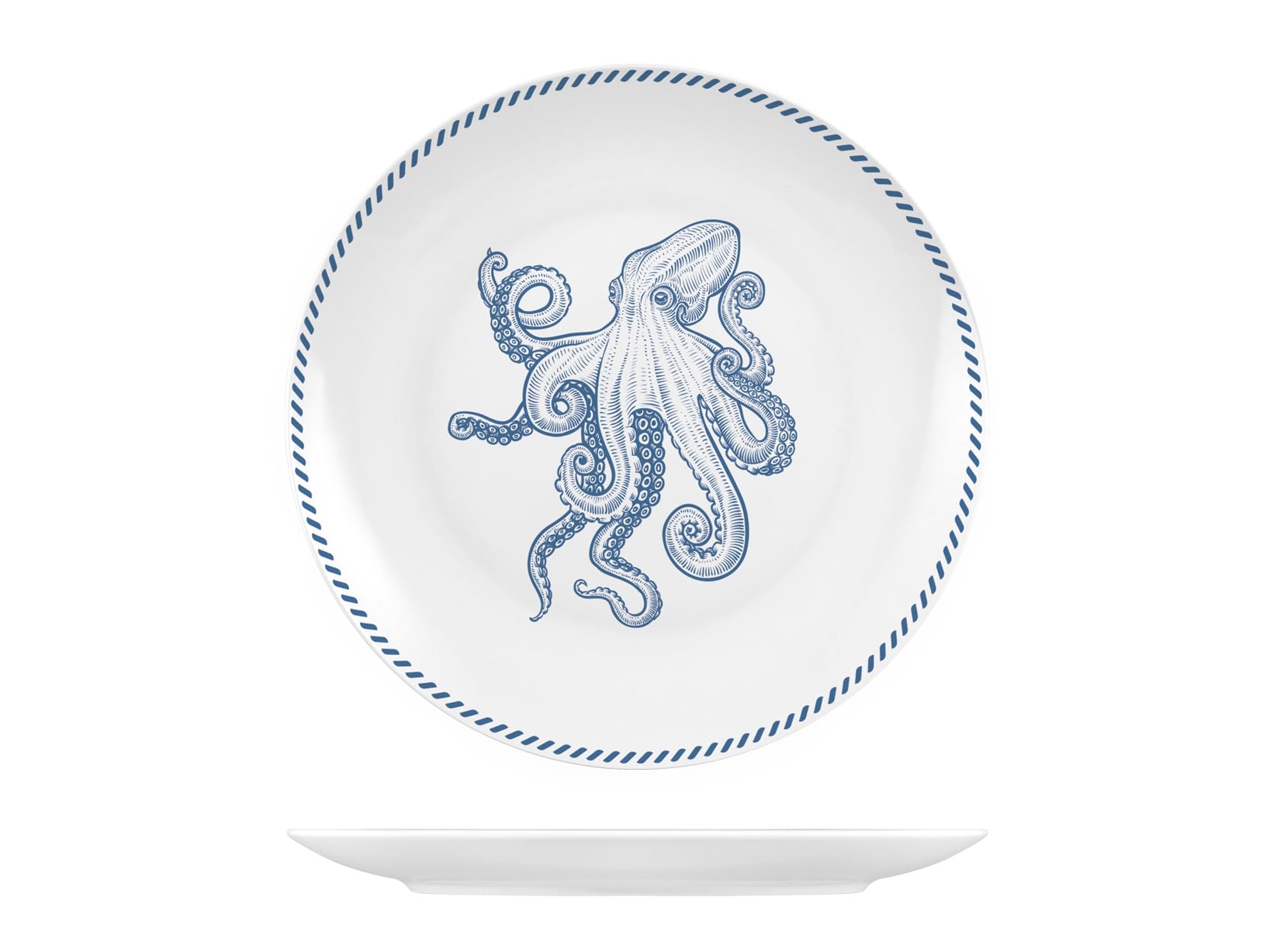 H&H – Vajilla de 18 piezas Ocean, porcelana decorada con forma coupe, apta para microondas y lavavajillas