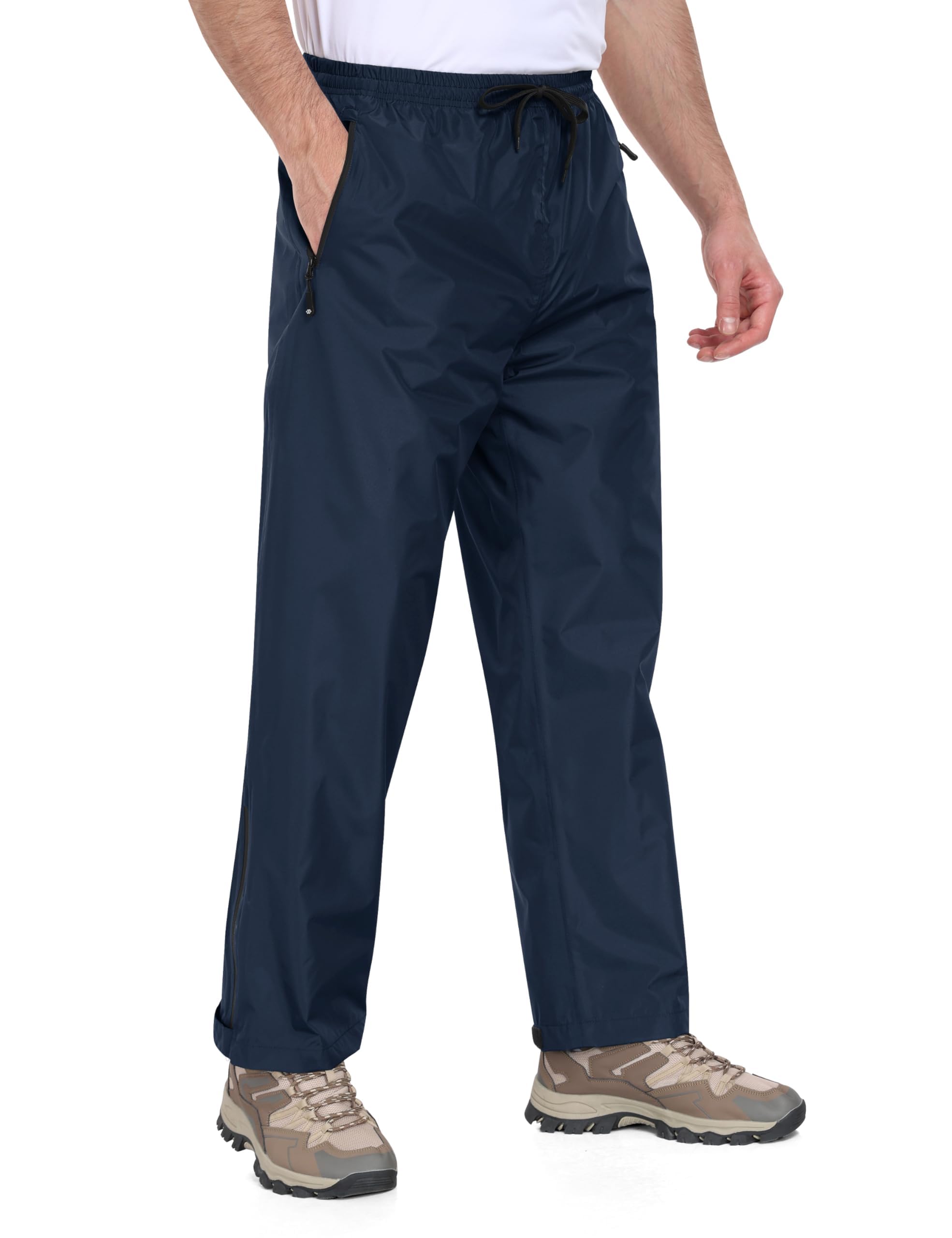 MoFiz Pantalon de Pluie Homme Léger Imperméable Respirant Coupe-Vent Pantalon de Randonnée Moto Pliable avec Poches Zippées
