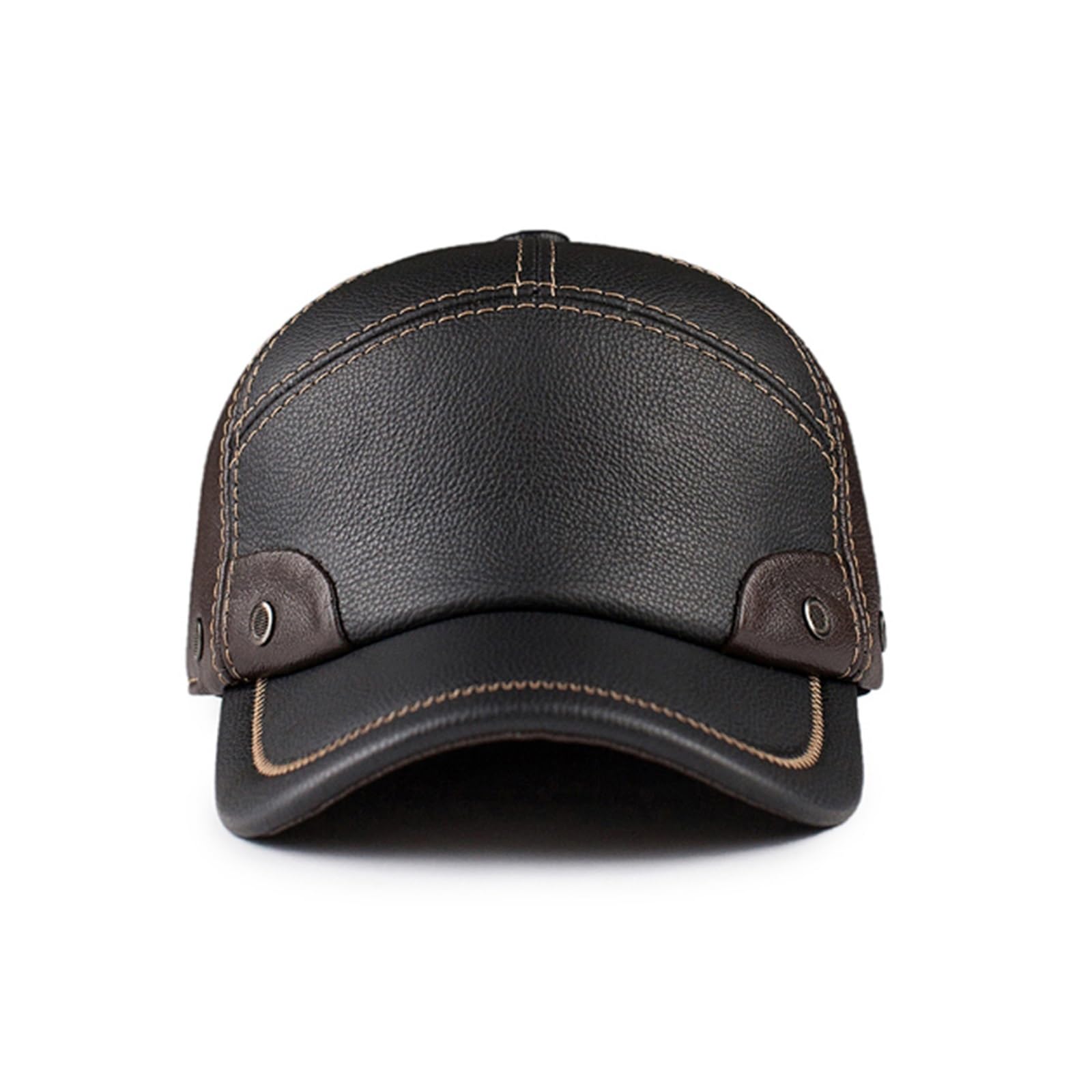 Gorras de béisbol de retales de Cuero Genuino for Hombre, Gorros cálidos de Piel de Vaca de Calidad, con Visera de Golf, Ajustables, 55-60cm, Invierno