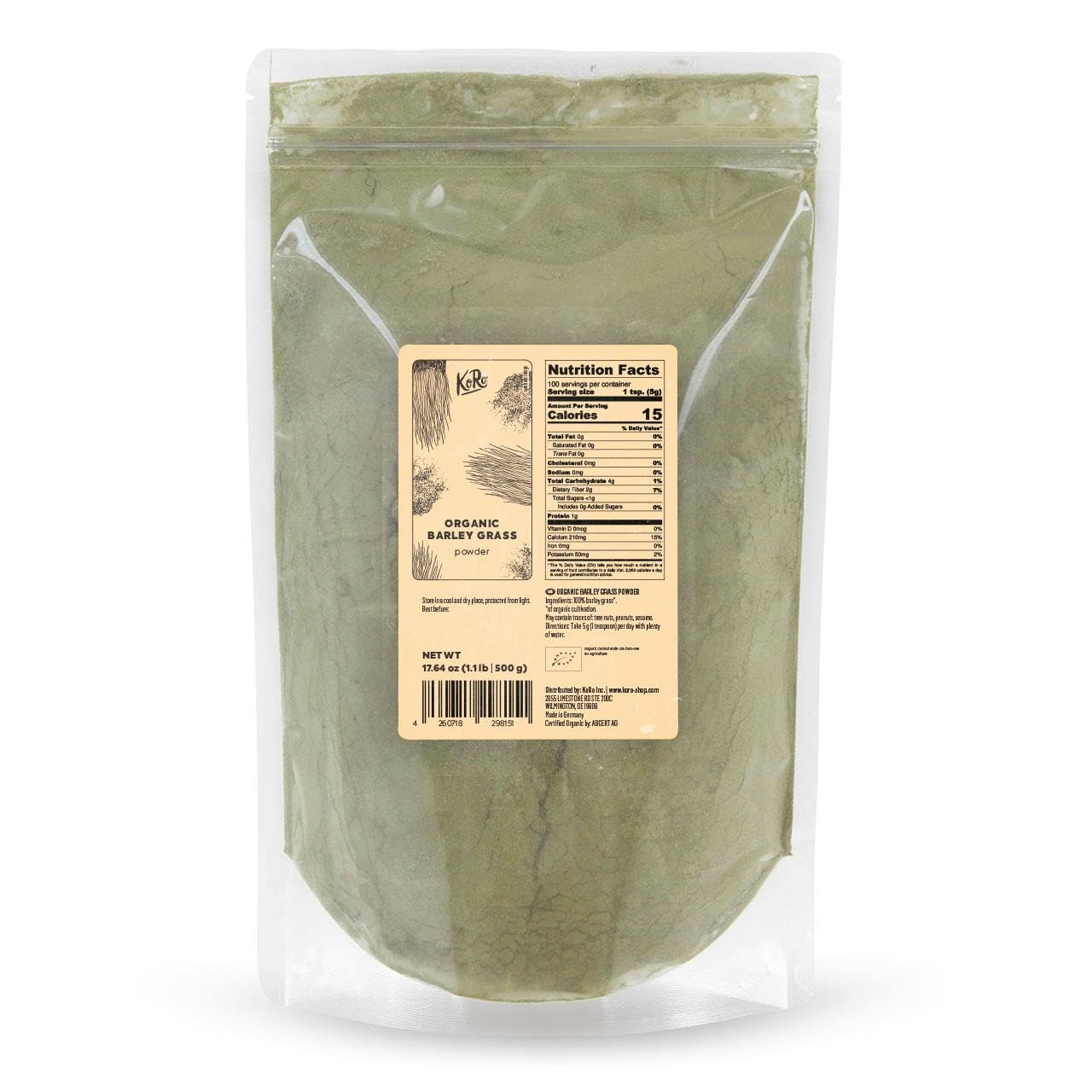 KoRo - Bio Gerstengras Pulver 12 x 500 g - Superfood aus zertifiziert biologischem Anbau ohne Zusätze