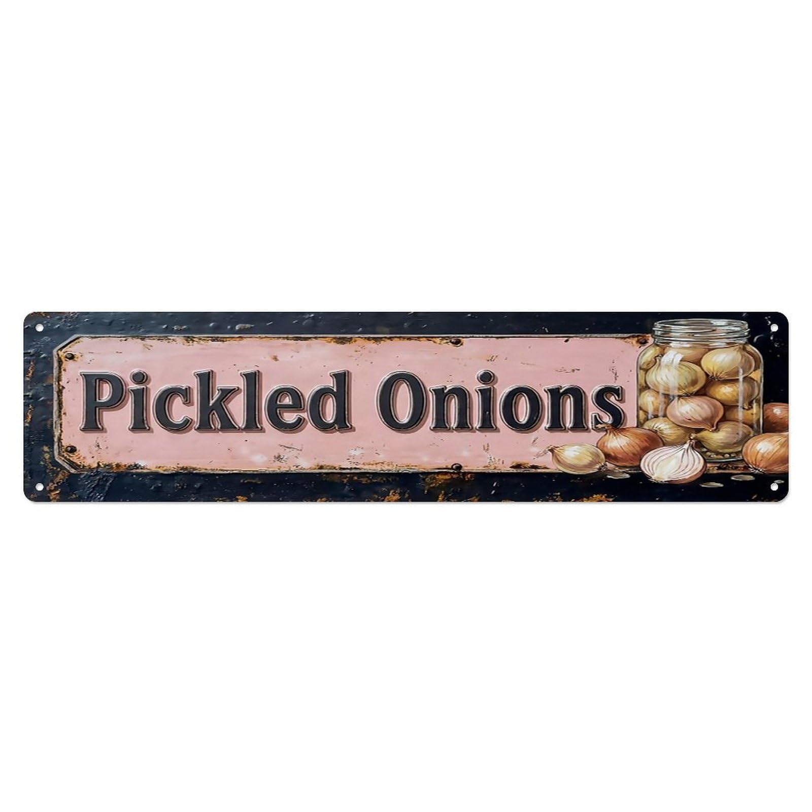 Vintage Pickled Onions Tangy Farmhouse Metal Tin Sign