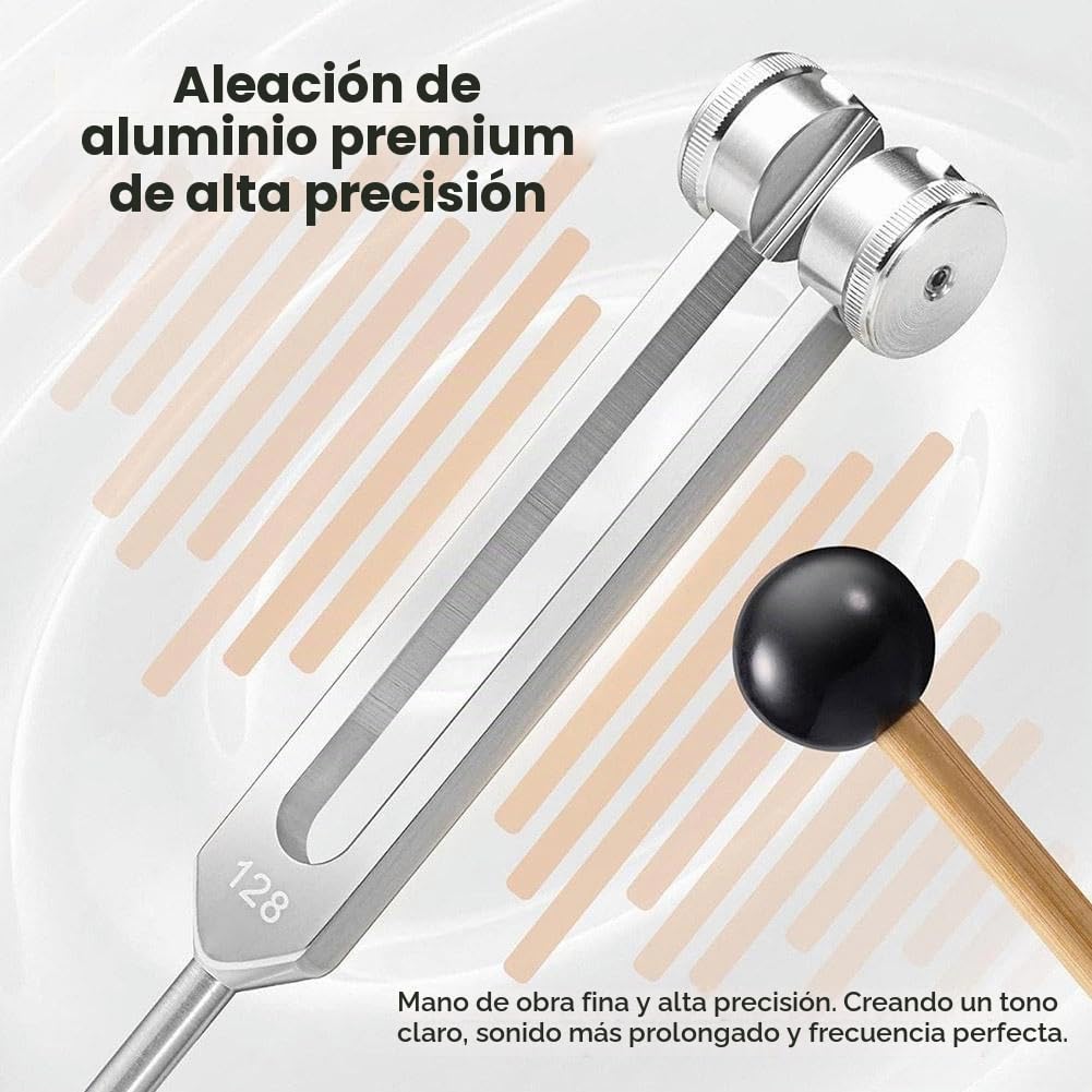 Diapasón de 128 Hz Diapasón Terapéutico Diapasón Neurología Aleación de Aluminio Respuesta de Frecuencia Precisa con un Martillo de Silicona para la Terapia Terapia de Chakras Terapia de