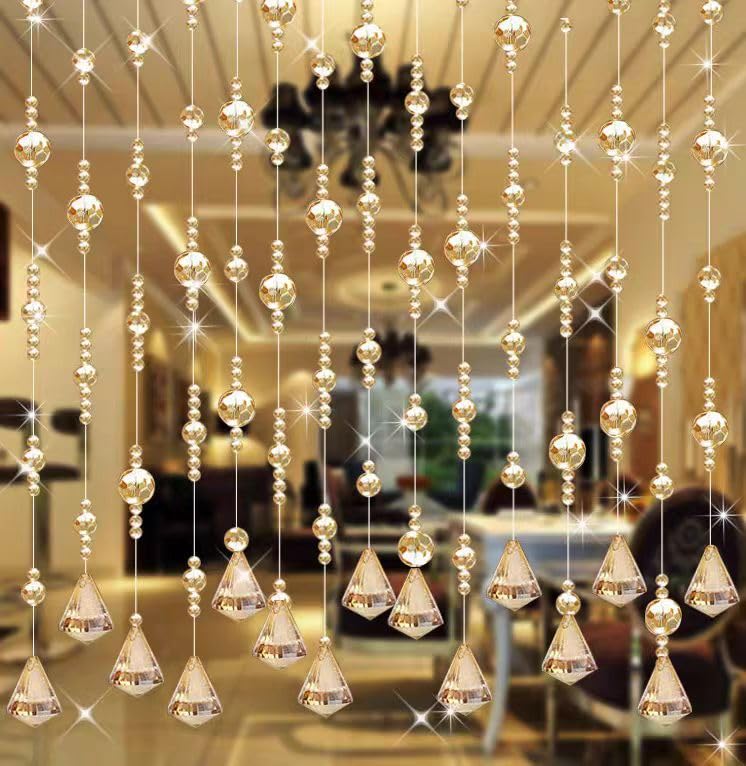 Crystal Beaded Curtain, 20 Strings Door String Curtain, Hanging Door Beads Curtains Room Divider for Home, Wedding Background, Restaurant, Coffee House, Bedroom. (Chamgagne)