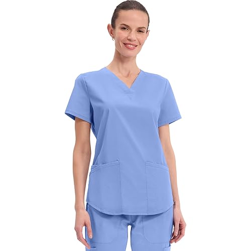 Cherokee Scrubs for Women V-Neck Top, 3 Pockets, Fade Resistant, Soft Stretch Fabric with Shirttail Hem & Side vents - WW665