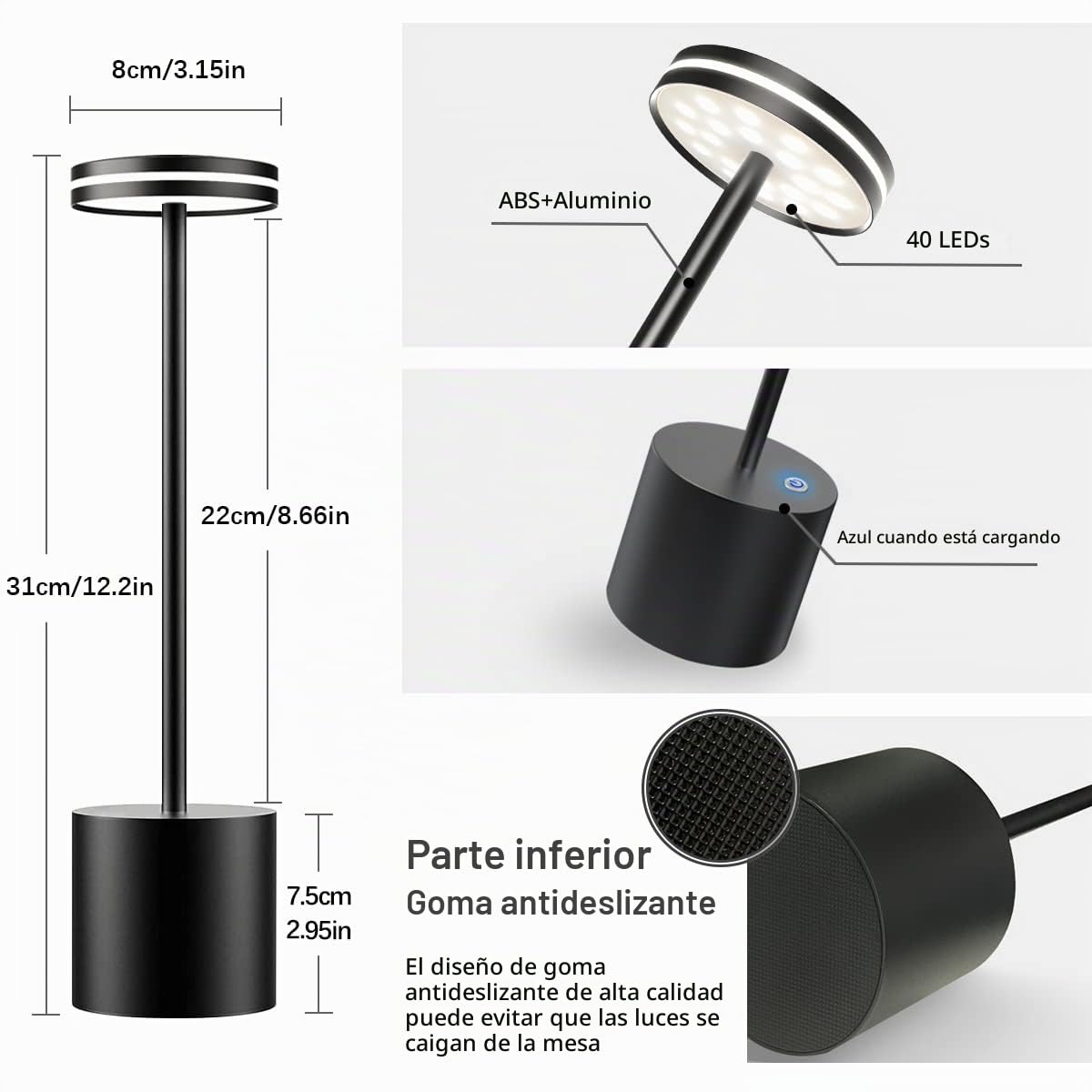 Lampara Escritorio LED Sin Cable, 5000mAh Lamparas de Mesa Recargable Portatil, Lámpara Inalambrica Bateria Recargables, Para Exterior, Mesita Noche, Jardin, Salon, Restaurante, Sobremesa | Moderna lampara de mesa LED recargable impermeable y portatil, lá