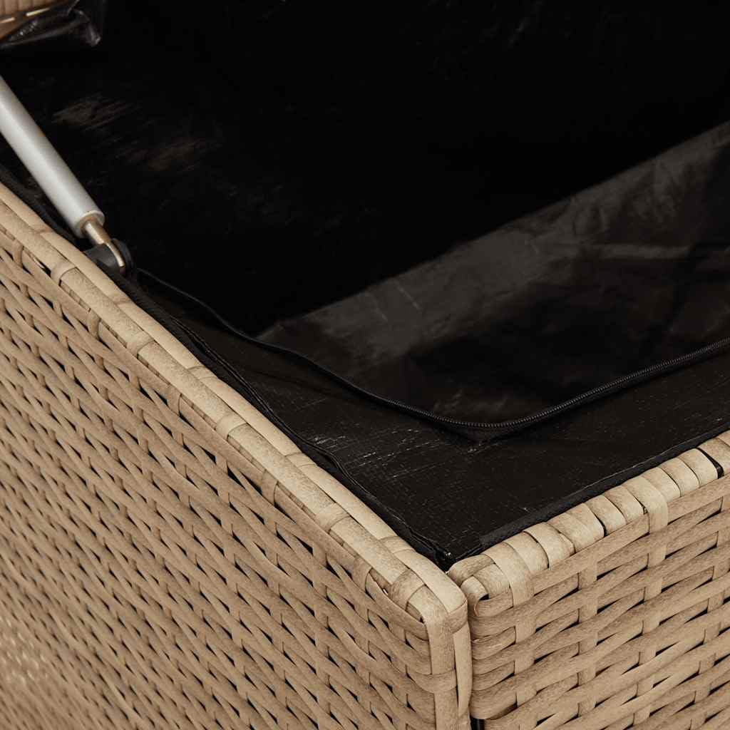 Contenitore da giardino beige, in polyrattan, 110 x 50 x 58 cm, resistente alle intemperie e impermeabile, pratica scatola per cuscini, cuscini