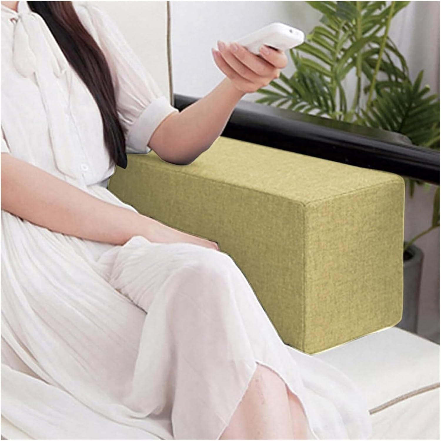 Akuops Couch Arm Rest Pillow, High Density Foam Armrest Cushion with Removable & Washable Linen Cover, Sofa/Bed/Armchair Elbow Support, Lumbar Spine Gap Filler (Green,20x25x50cm)