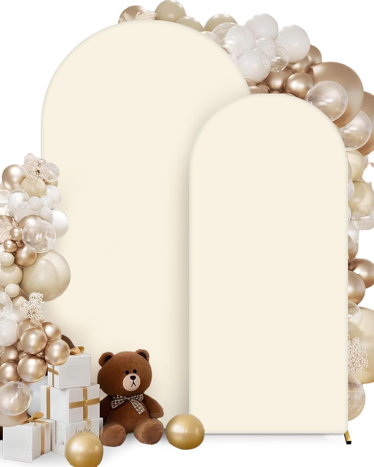 HEMMOTOP Light Beige Arch Backdrop Cover 7.2 ft, 6ft, Wedding Arch Covers Stretchy Backdrop 2 Set, Spandex 2 Sided Arched Background for Birthday, Party, Baby Shower, Decorations 7.2 ft, 6 ft Light Beige