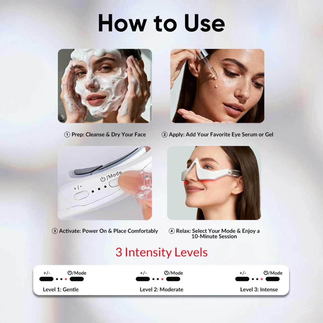Red Light Therapy Eye Massager for Dark Circles and Puffiness, Portable Eye Care Device with 3 Modes for Wrinkles & Anti-Aging, Ideal for Daily Skincare Routines