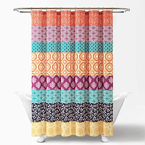 Image of Lush Decor Bohemian Stripe Shower Curtain, 72 inch W x 72 inch L, Fuchsia & Orange - Bathroom Curtain - Striped Shower Curtain - Boho Decor - Fabric Shower Curtains