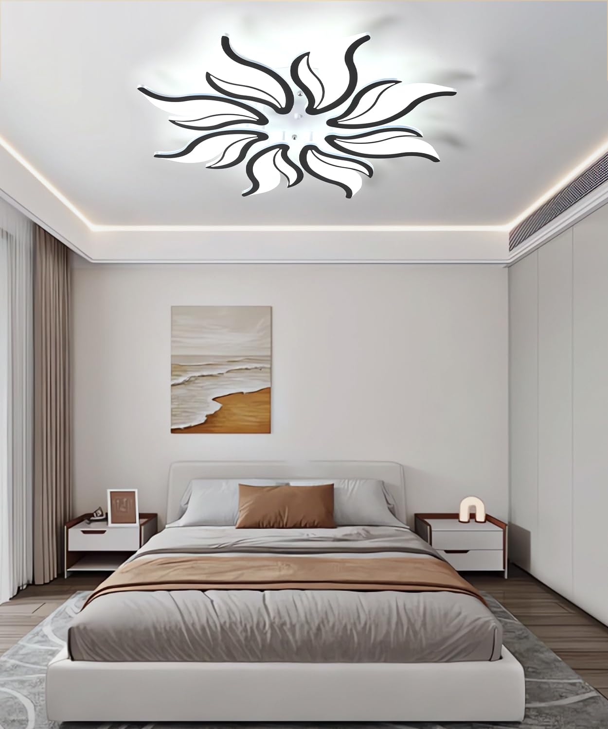 Moderna plafoniera a LED Lampada da soffitto dimmerabile per soggiorno con telecomando Lampadario 58W 6500K Plafoniere a forma di fiore per camera da letto sala da pranzo ufficio (Nero, 8 teste)